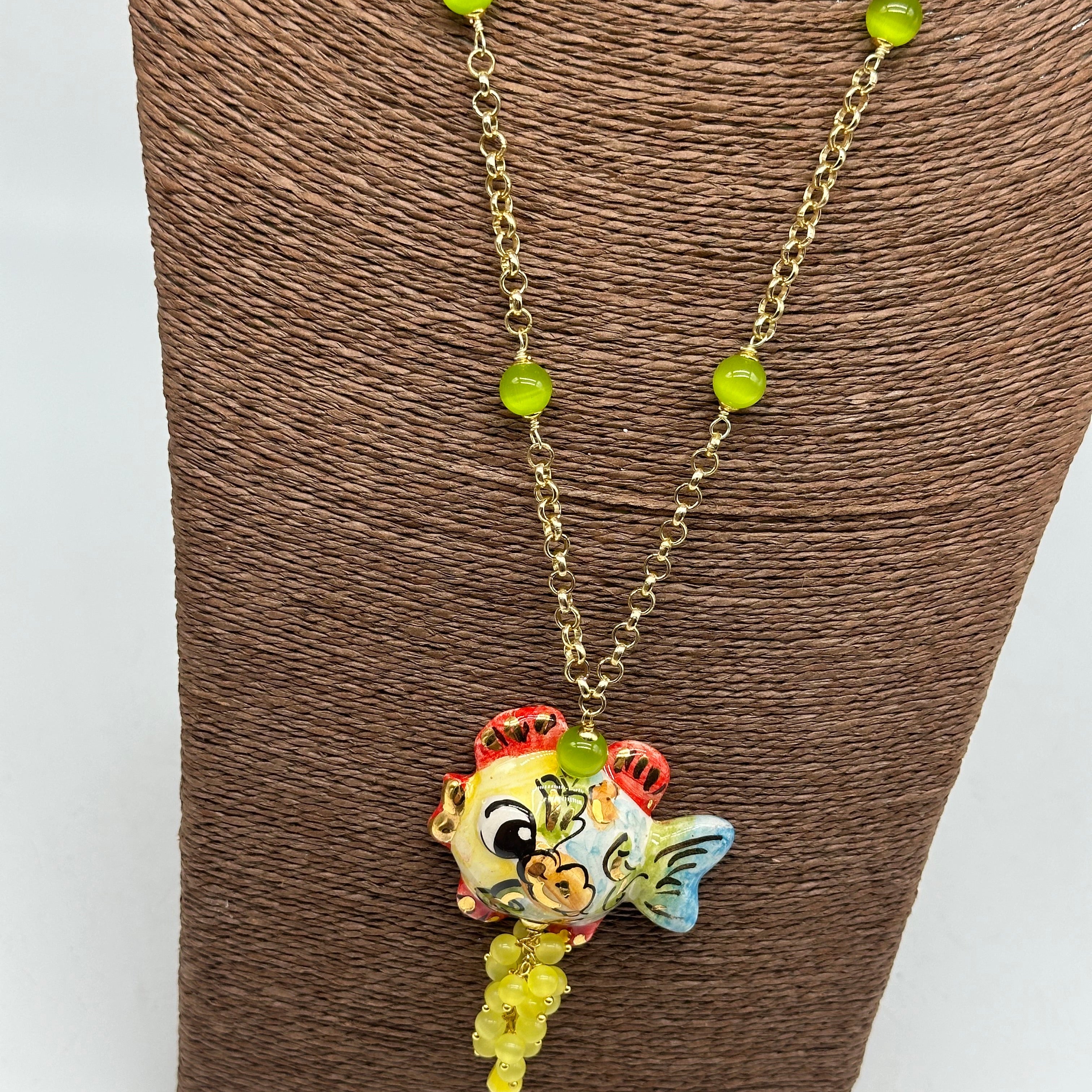 Collana Pesce in Ceramica di Caltagirone pietre catena dorata V.7 - BIJOUX