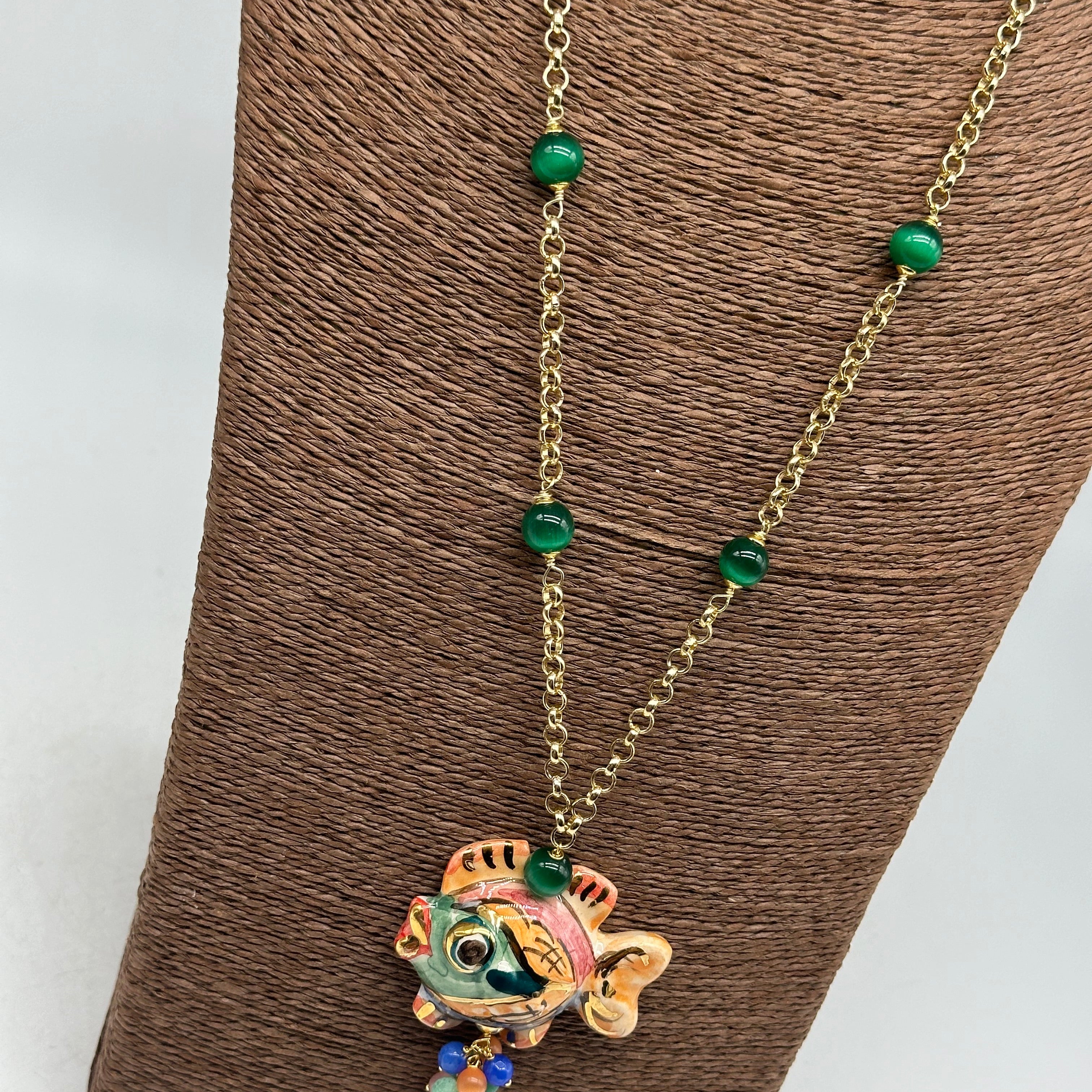 Collana Pesce in Ceramica di Caltagirone pietre catena dorata V.8 - BIJOUX
