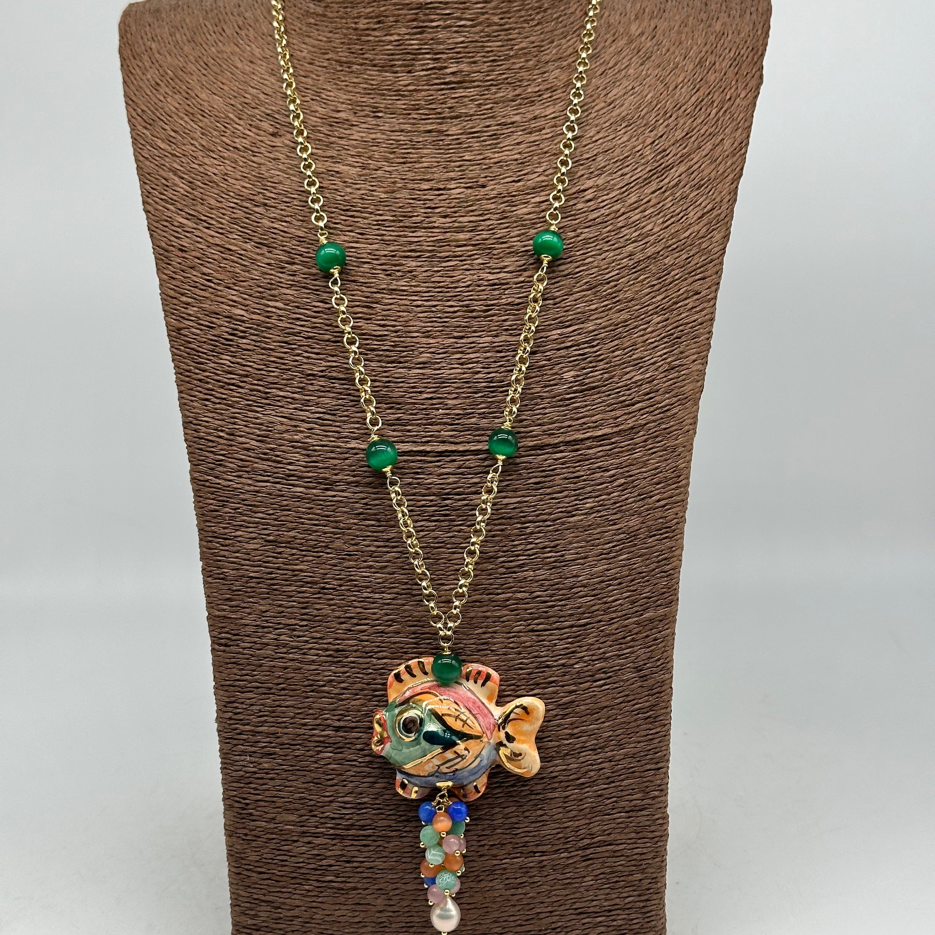 Collana Pesce in Ceramica di Caltagirone pietre catena dorata V.8 - BIJOUX