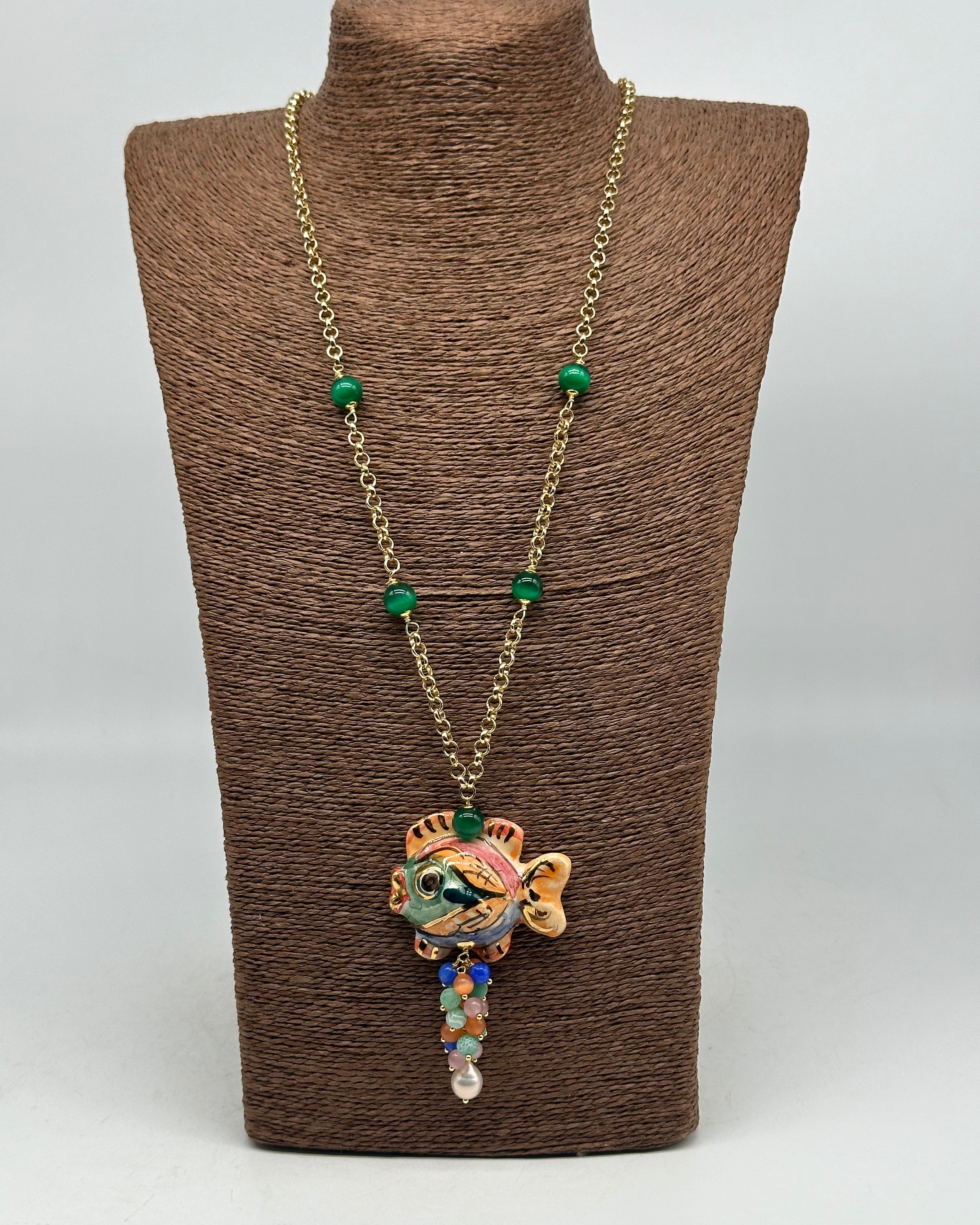 Collana Pesce in Ceramica di Caltagirone pietre catena dorata V.8 - BIJOUX