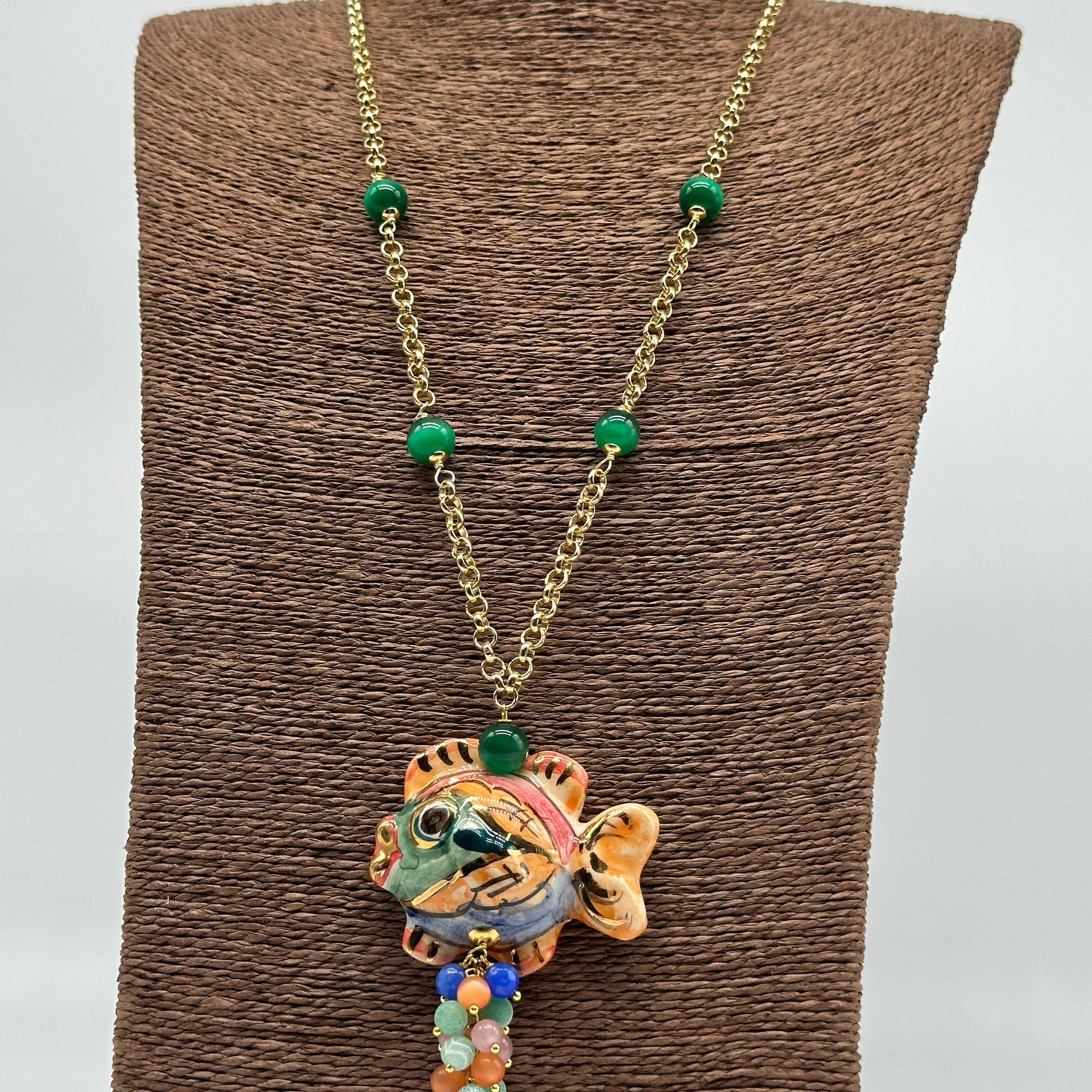 Collana Pesce in Ceramica di Caltagirone pietre catena dorata V.8 - BIJOUX