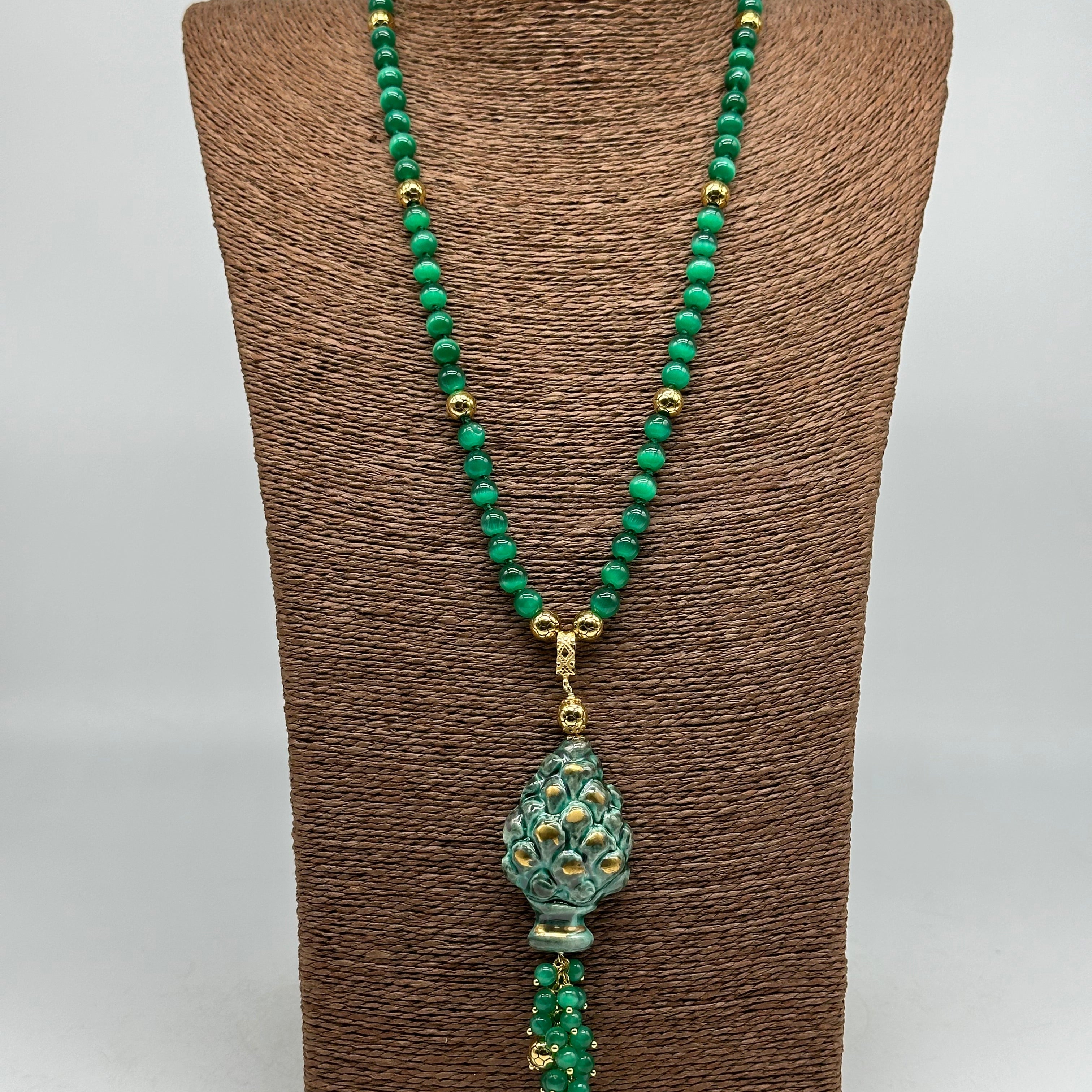 Collana Pigna Ceramica di Caltagirone catena Verde e Oro - BIJOUX