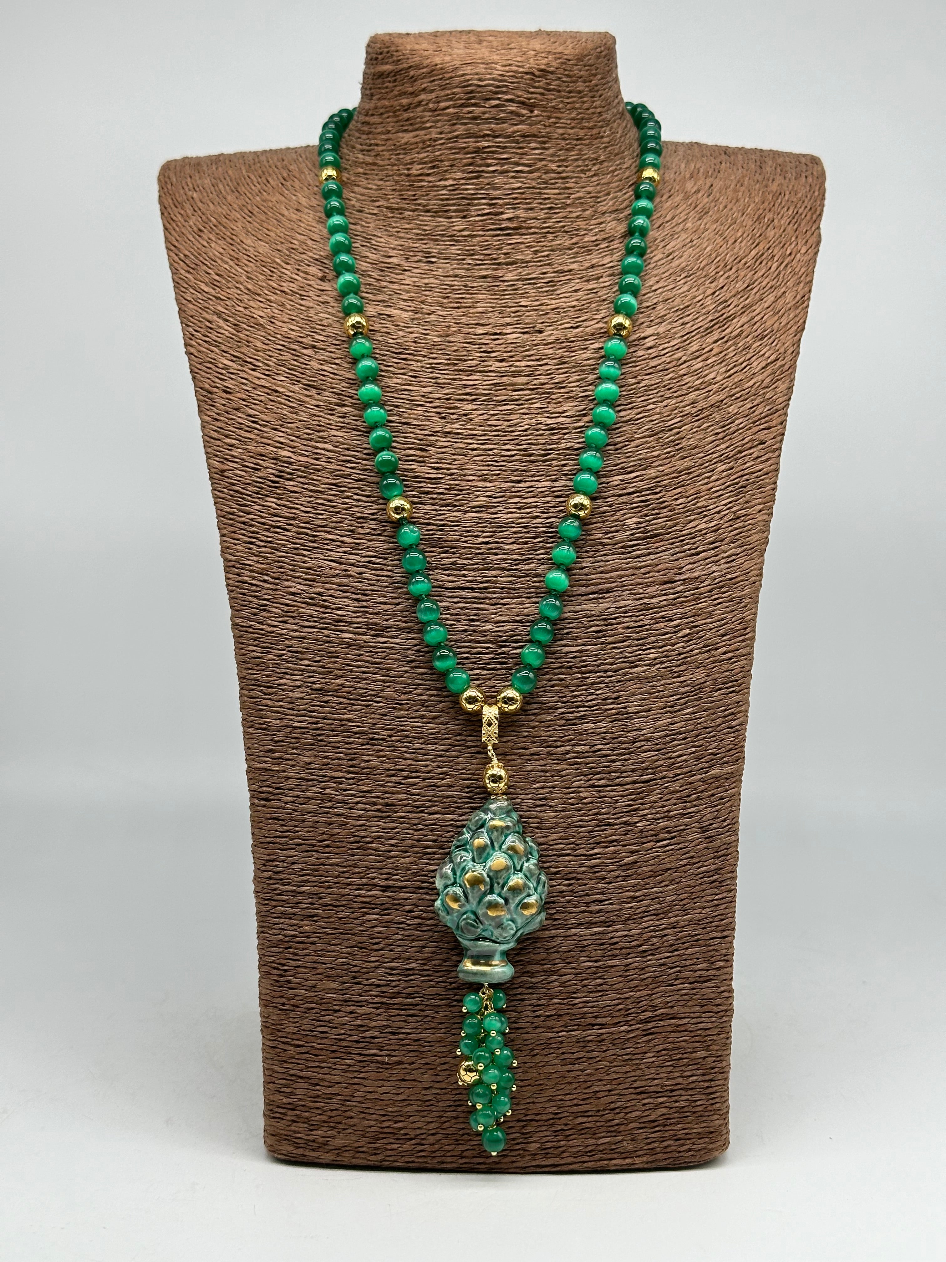 Collana Pigna Ceramica di Caltagirone catena Verde e Oro - BIJOUX