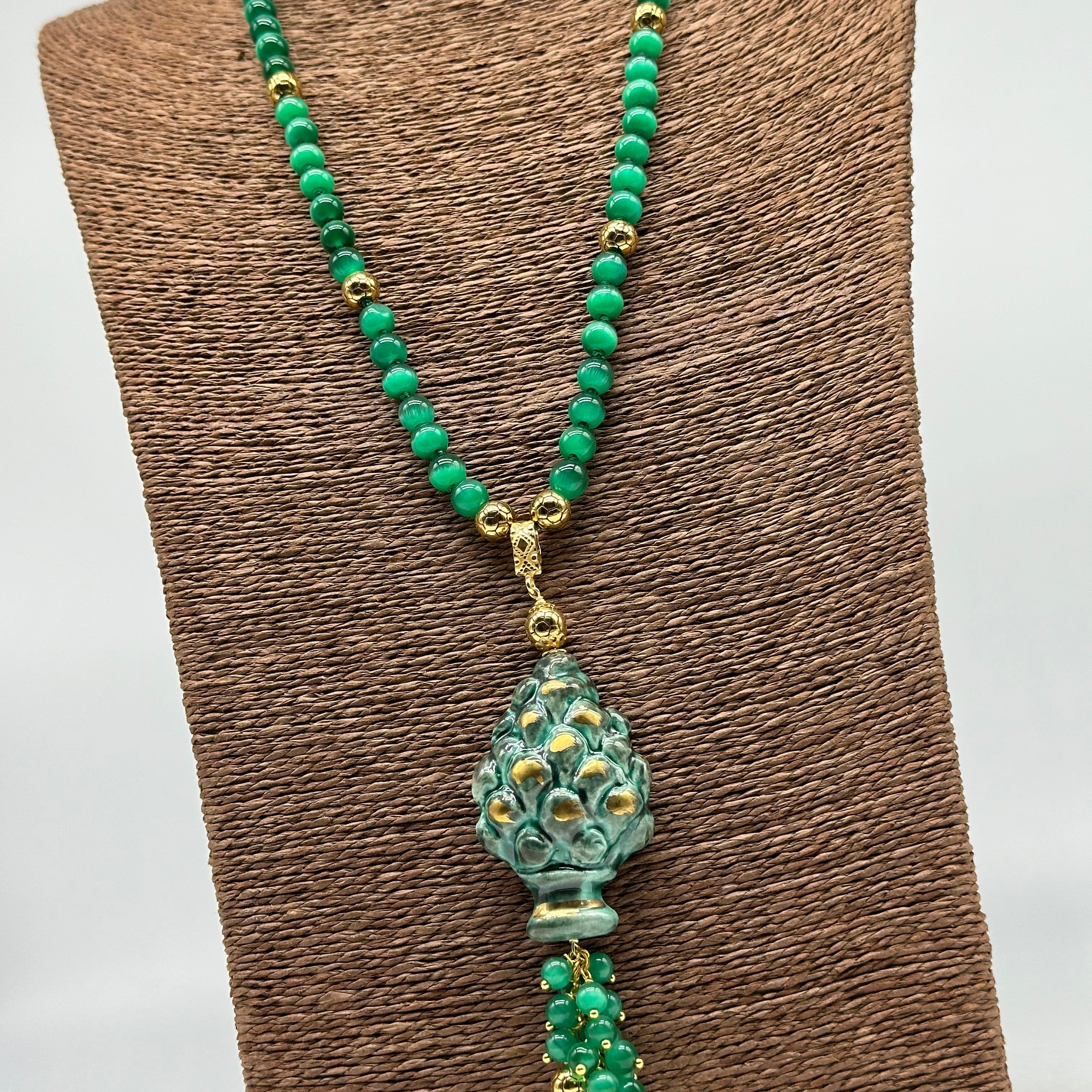 Collana Pigna Ceramica di Caltagirone catena Verde e Oro - BIJOUX