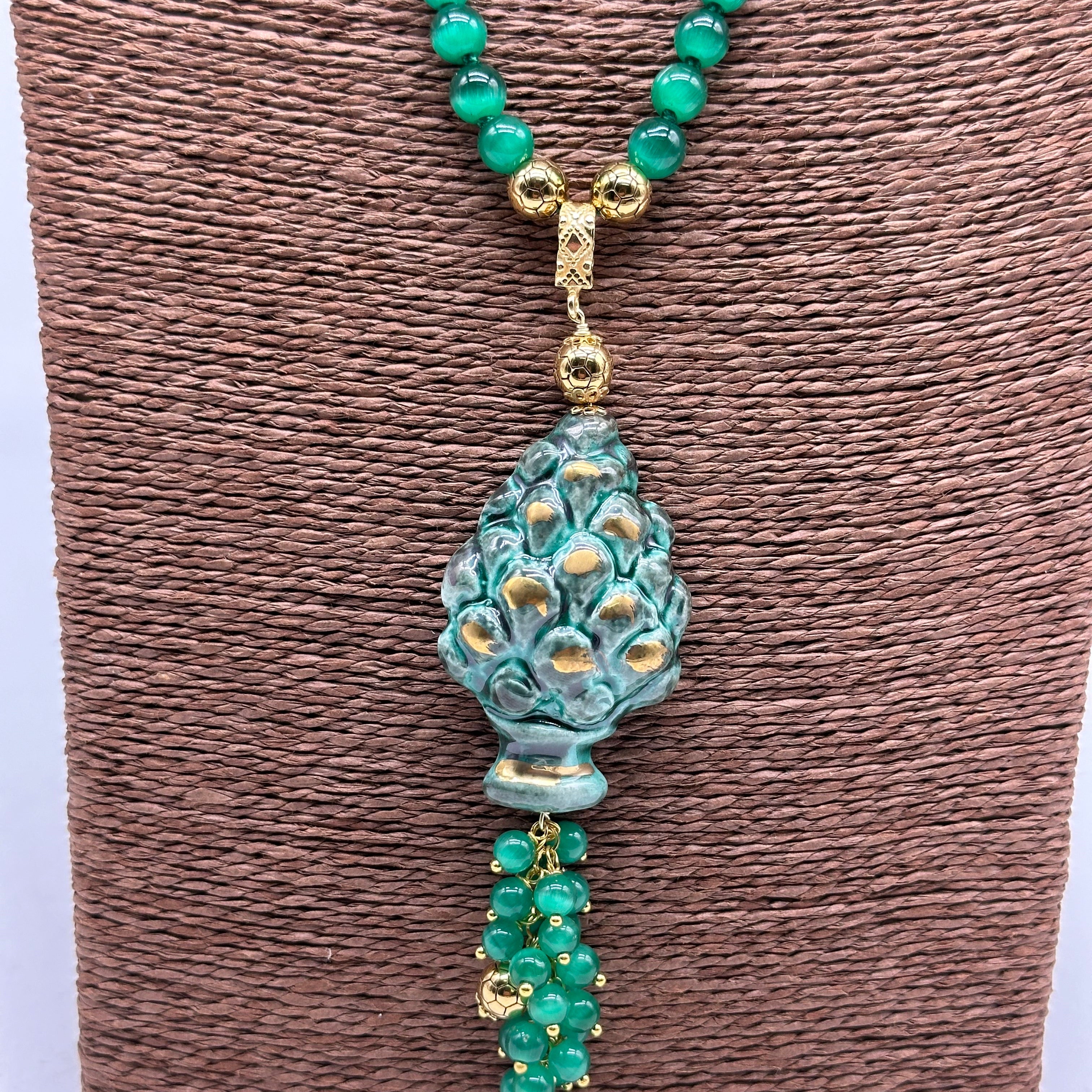 Collana Pigna Ceramica di Caltagirone catena Verde e Oro - BIJOUX