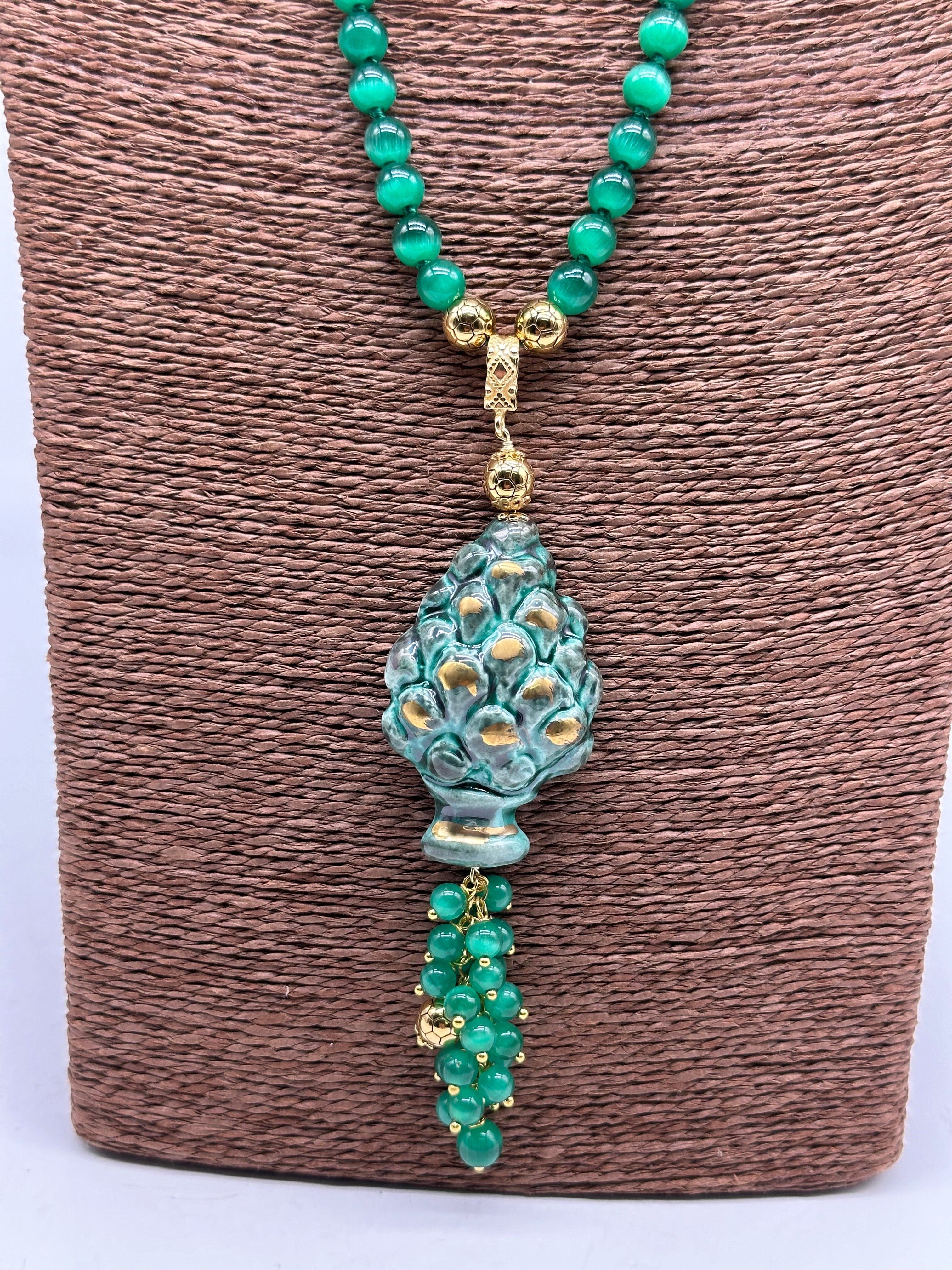 Collana Pigna Ceramica di Caltagirone catena Verde e Oro - BIJOUX