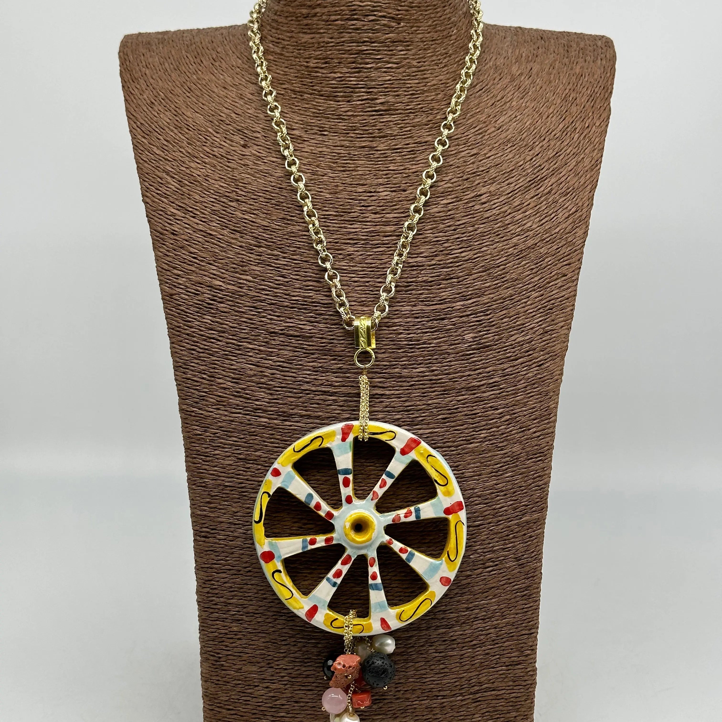 Collana Ruota Carretto Grande decorata Ceramica di Caltagirone DD CERAMICHE SICILIANE