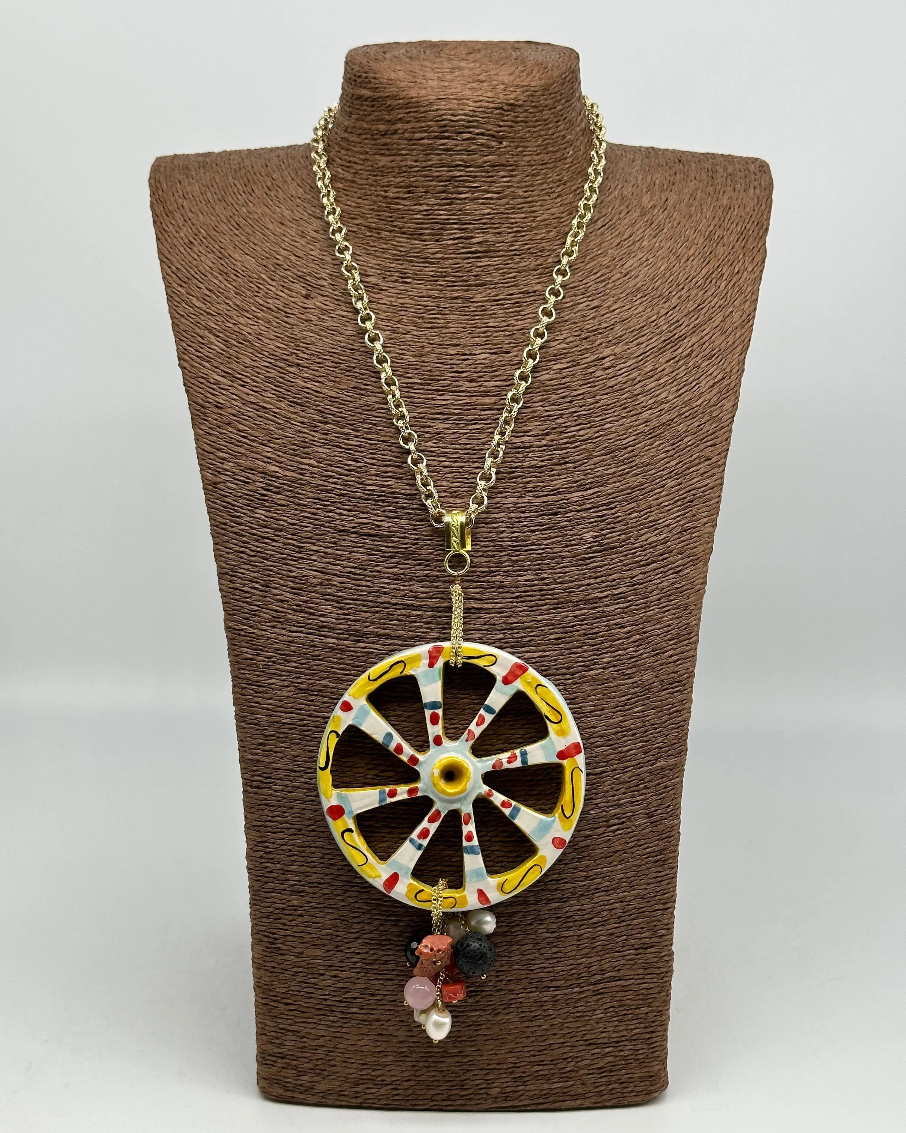 Collana Ruota Carretto Grande decorata Ceramica di Caltagirone DD CERAMICHE SICILIANE