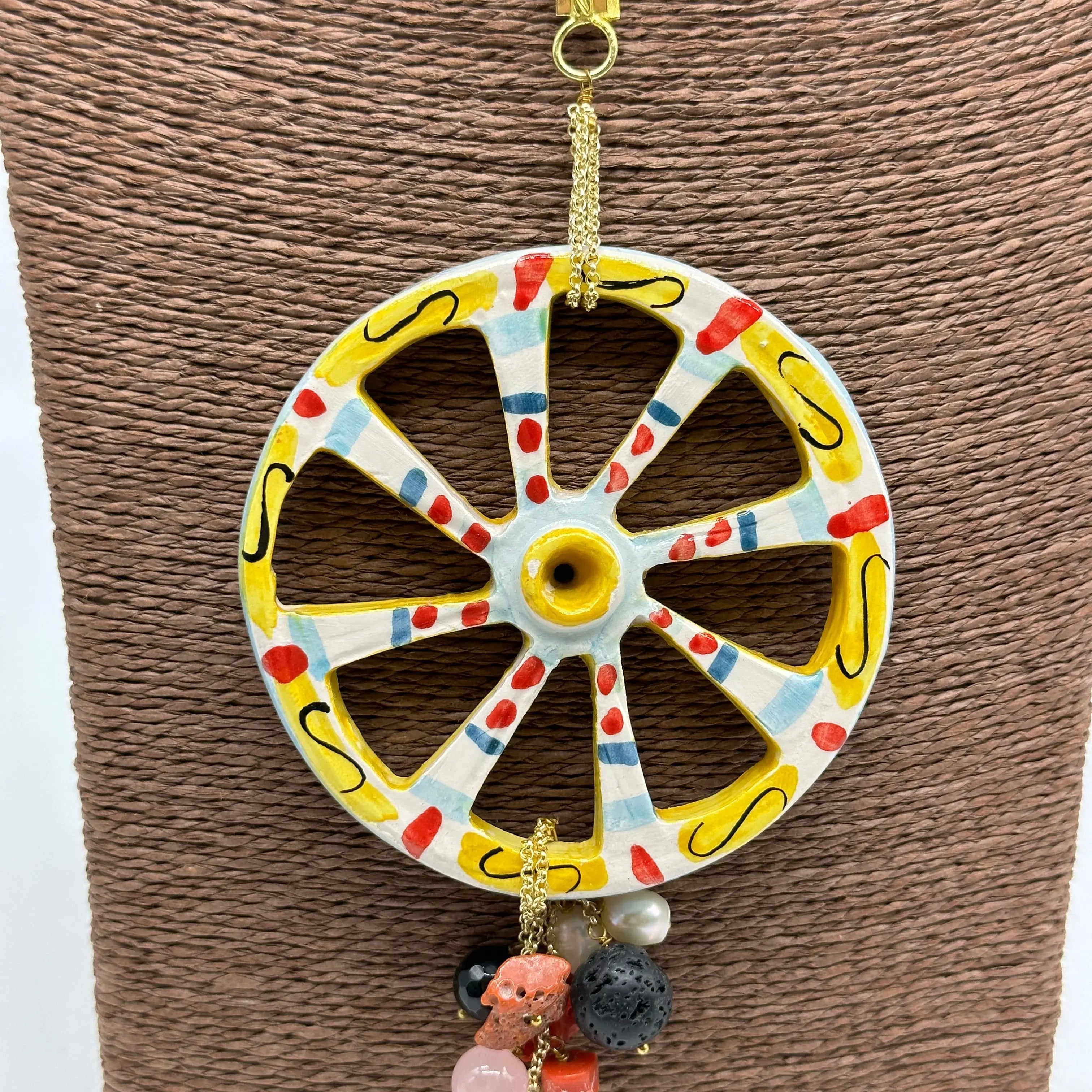 Collana Ruota Carretto Grande decorata Ceramica di Caltagirone DD CERAMICHE SICILIANE
