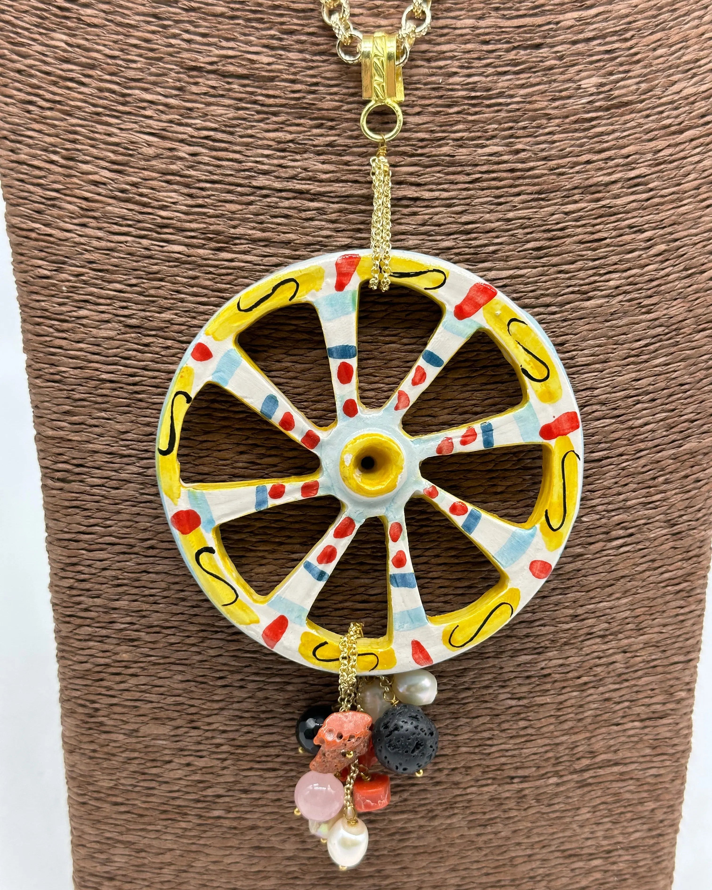 Collana Ruota Carretto Grande decorata Ceramica di Caltagirone DD CERAMICHE SICILIANE