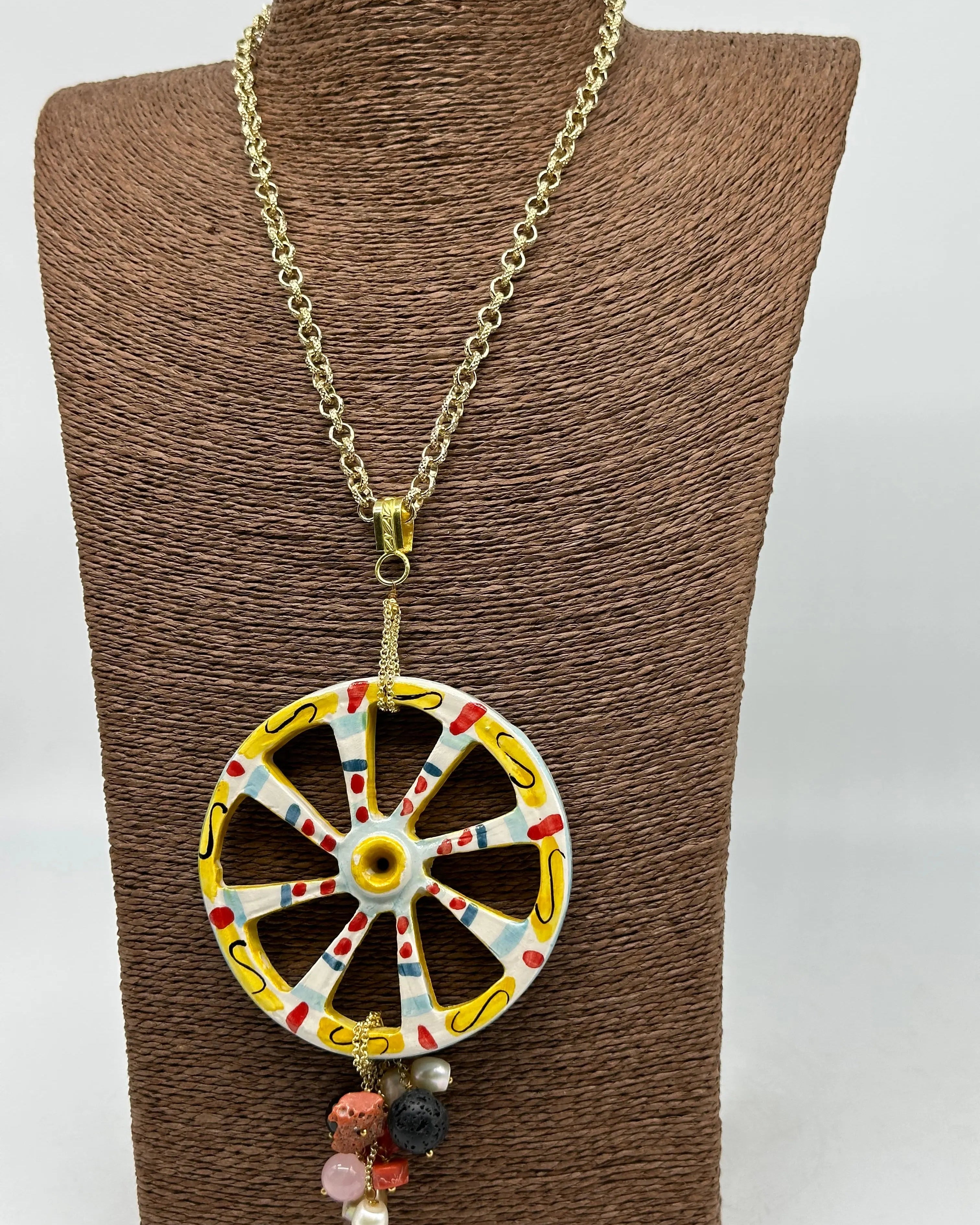 Collana Ruota Carretto Grande decorata Ceramica di Caltagirone DD CERAMICHE SICILIANE