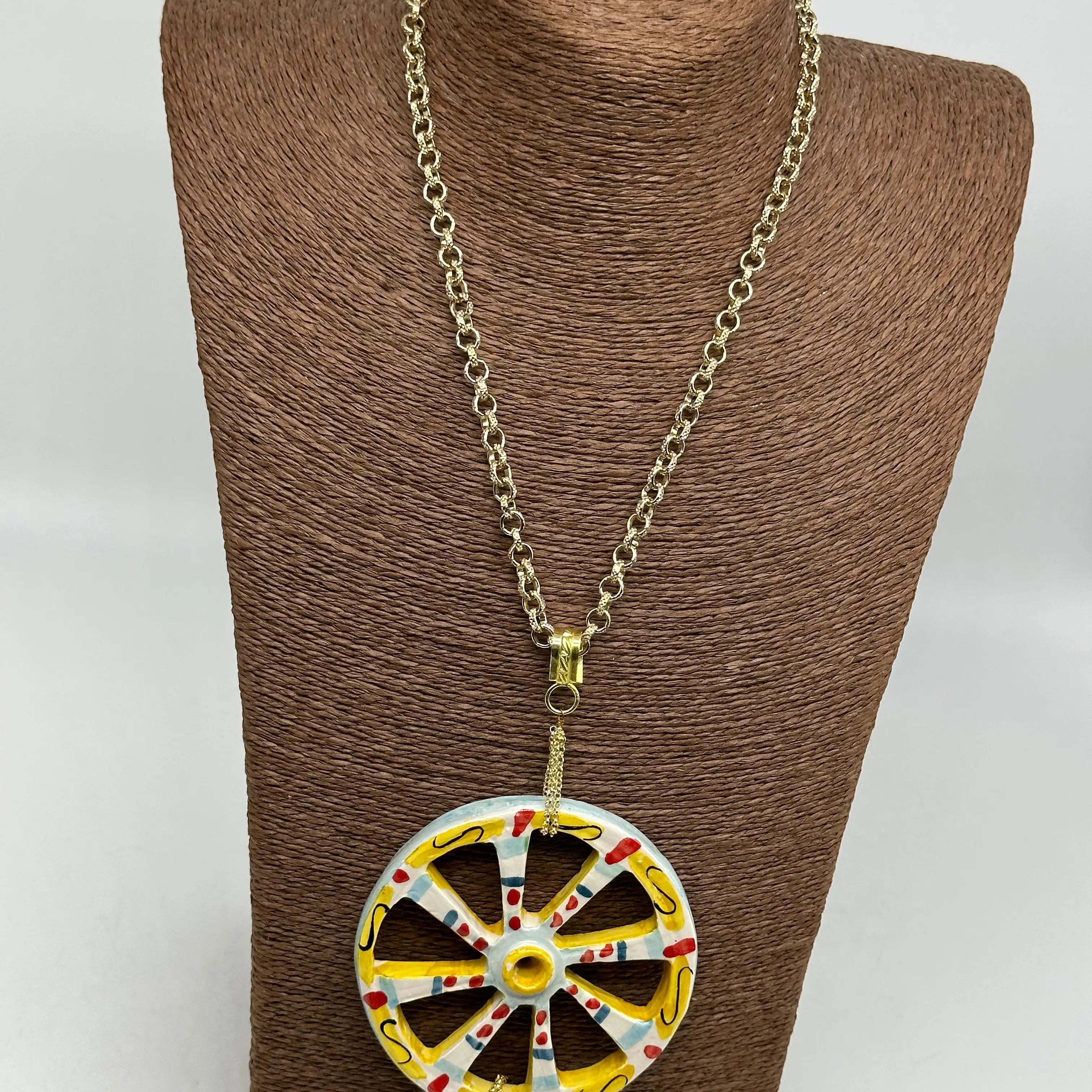 Collana Ruota Carretto Grande decorata Ceramica di Caltagirone DD CERAMICHE SICILIANE