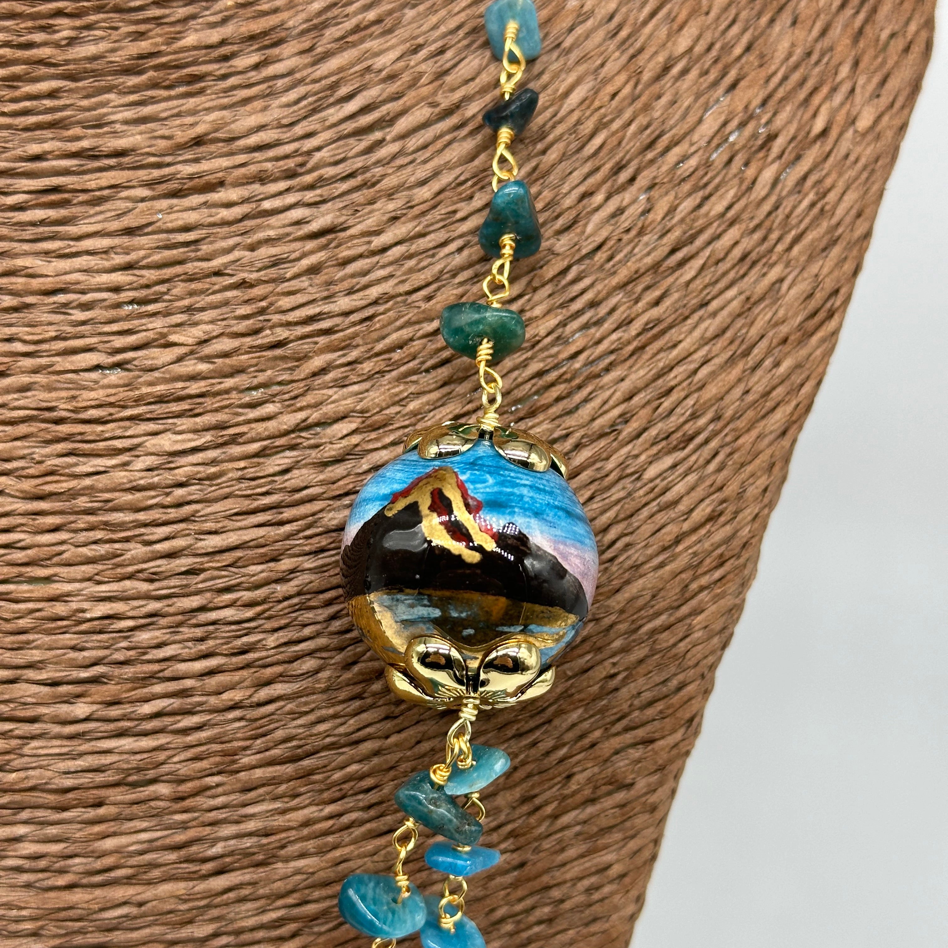 Collana Sfere decorate Pietre Verde marino Ceramica di Caltagirone - BIJOUX