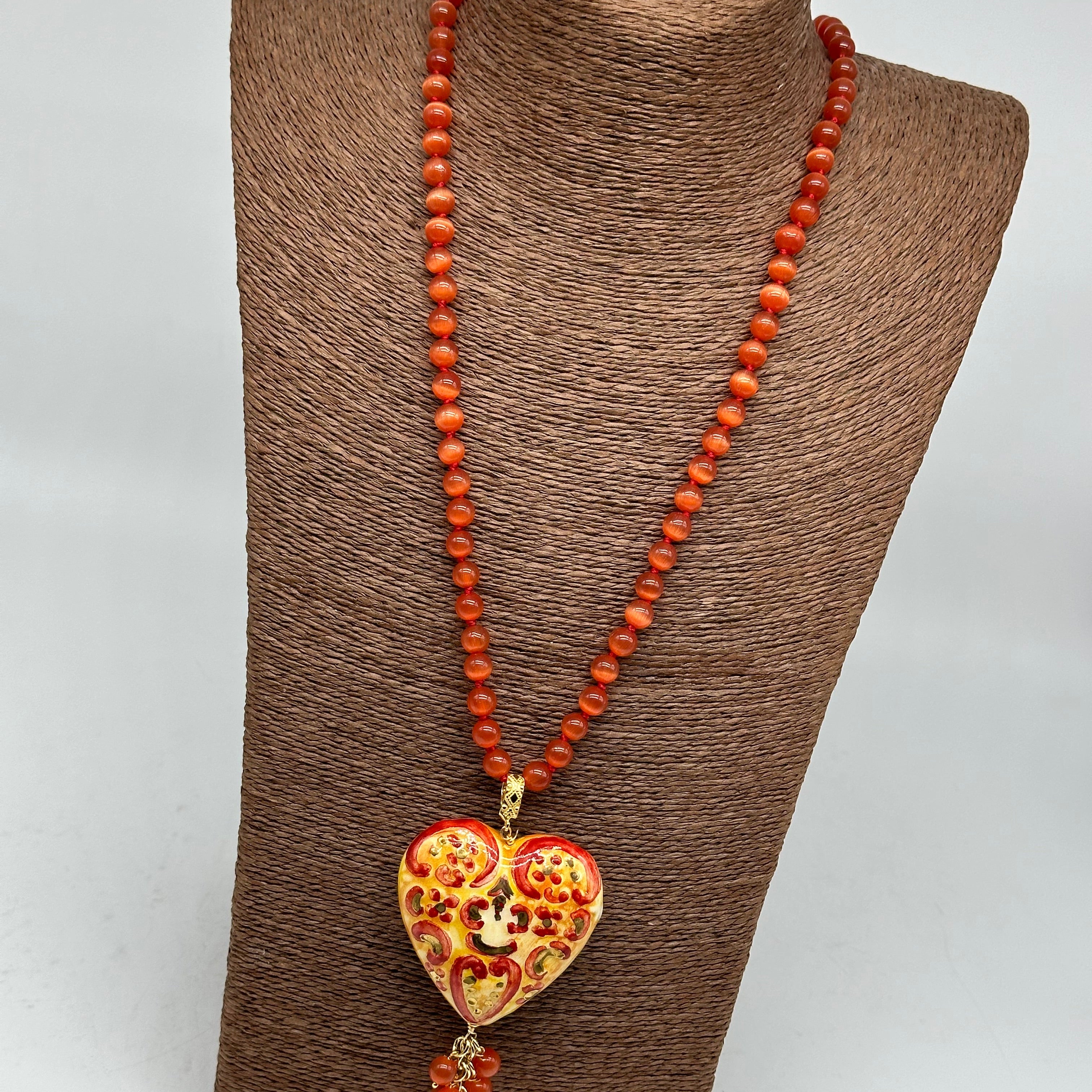 Collana Siciliana Cuore Sacro Ceramica di Caltagirone Toni Arancione - COLLANA