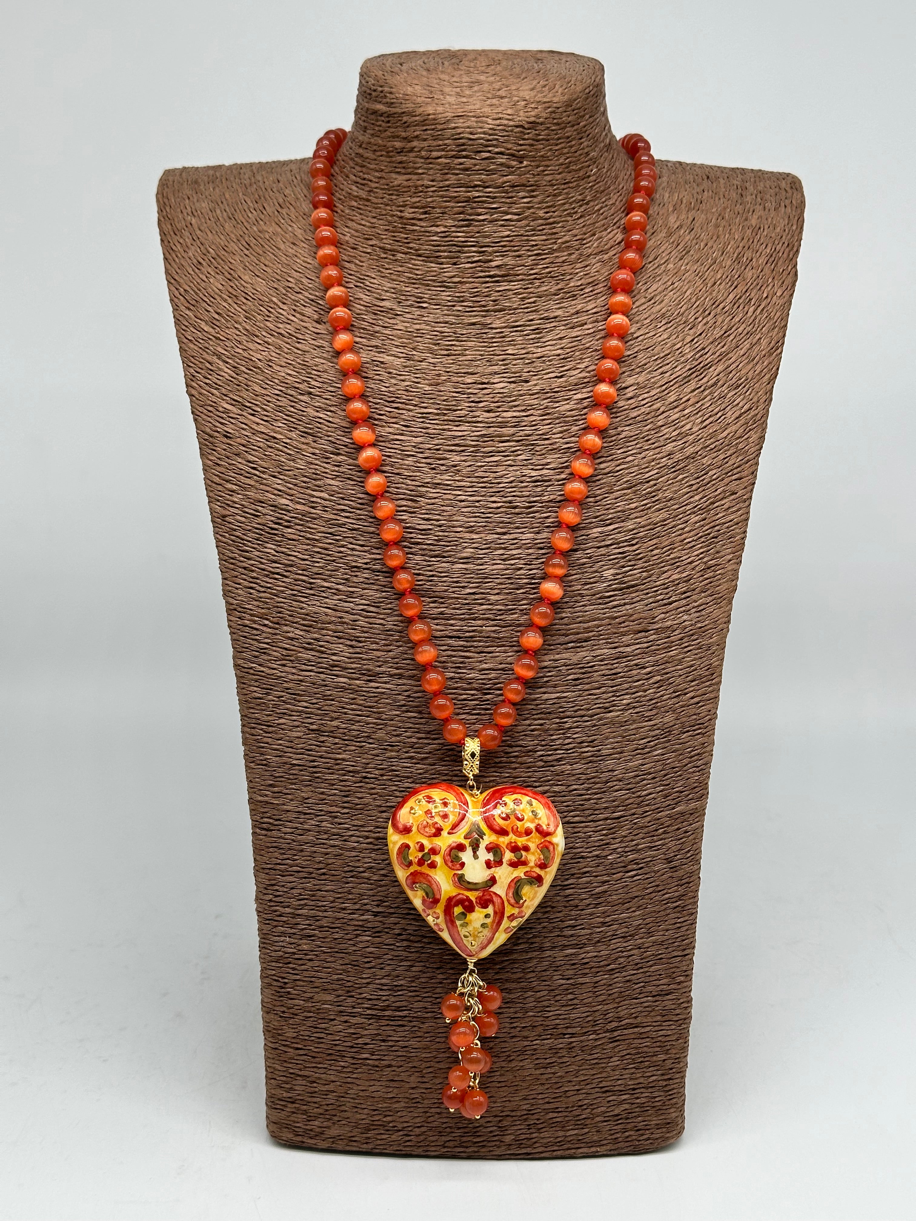 Collana Siciliana Cuore Sacro Ceramica di Caltagirone Toni Arancione - COLLANA