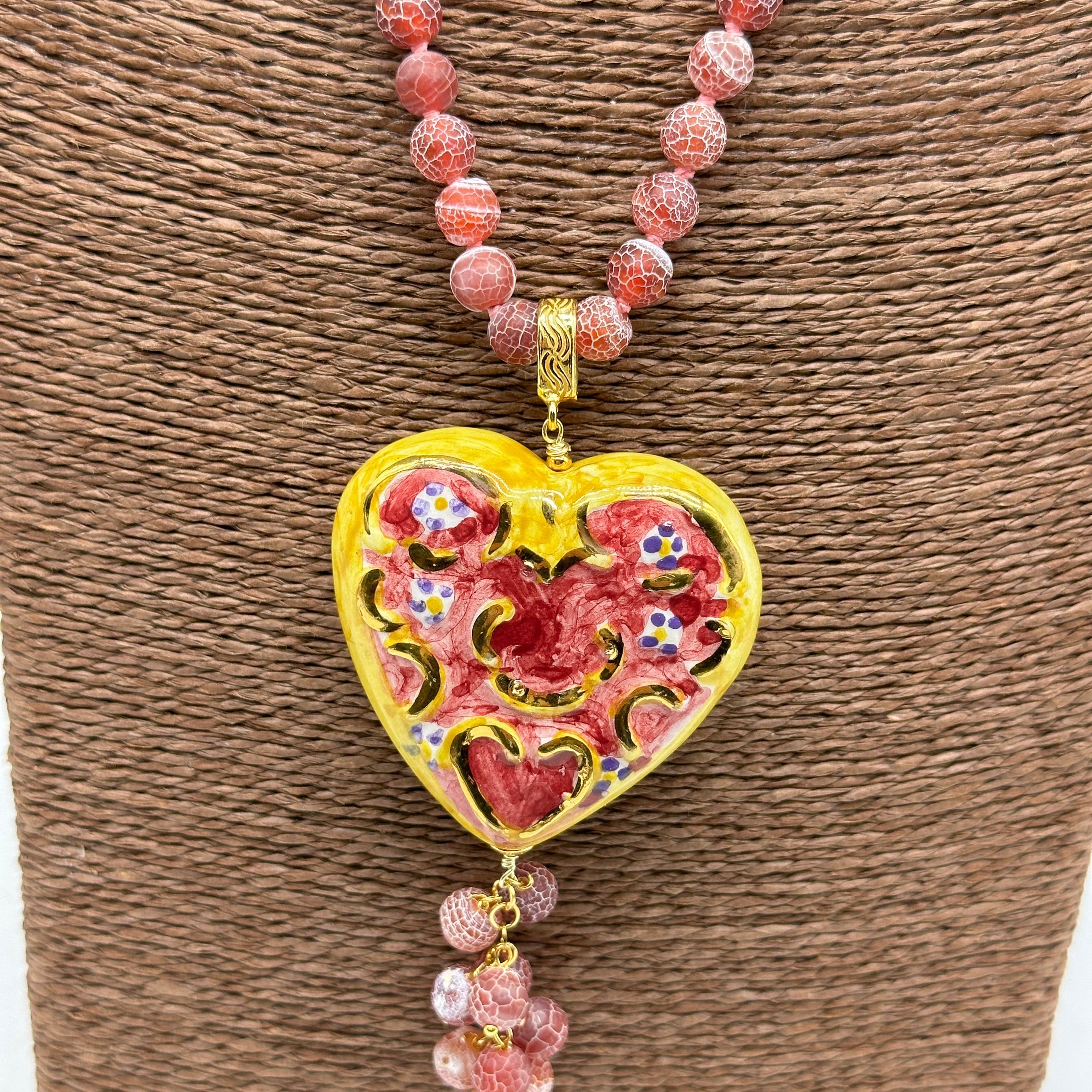Collana Siciliana Cuore Sacro Ceramica di Caltagirone V.3 - COLLANA