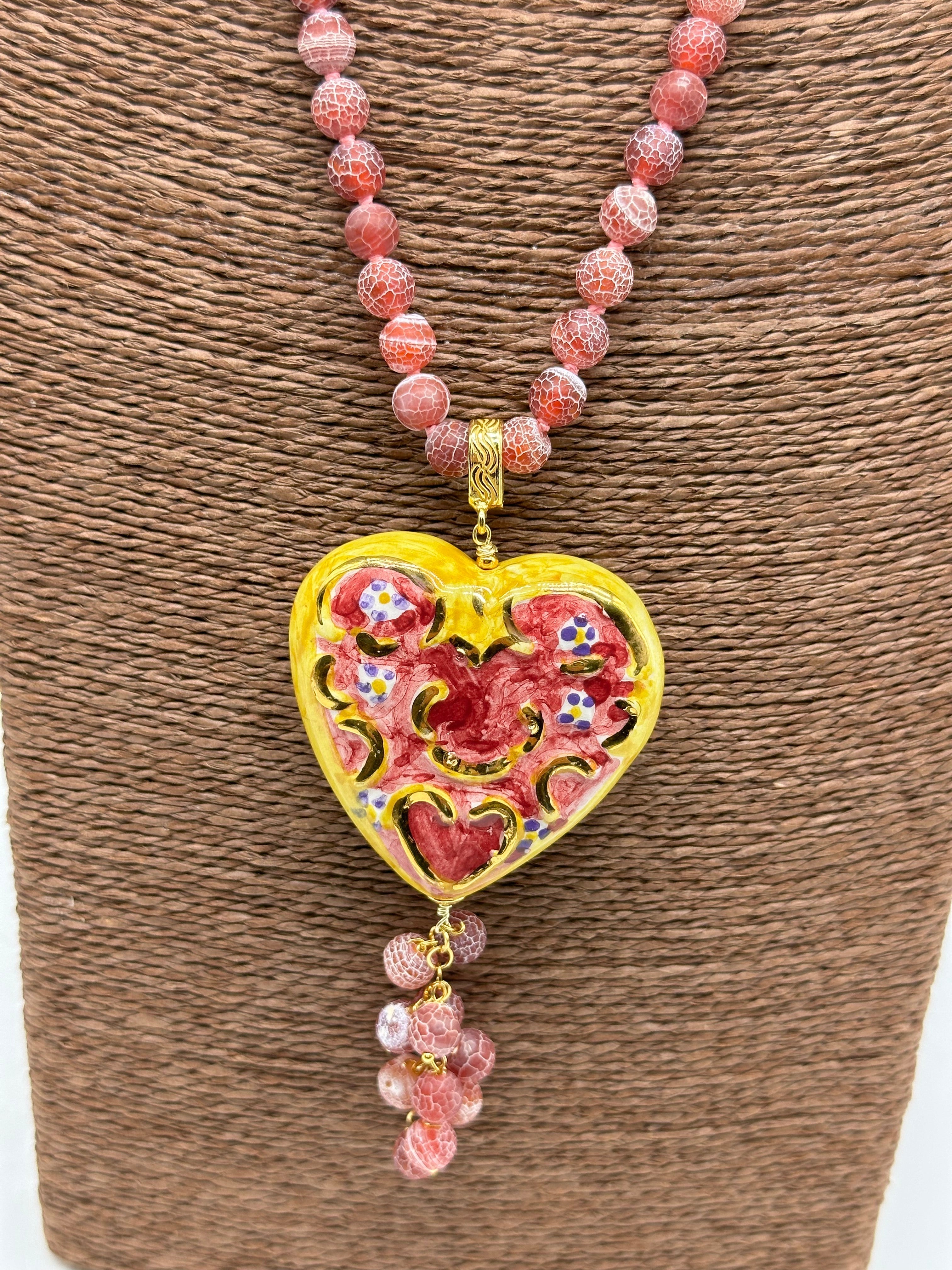 Collana Siciliana Cuore Sacro Ceramica di Caltagirone V.3 - COLLANA