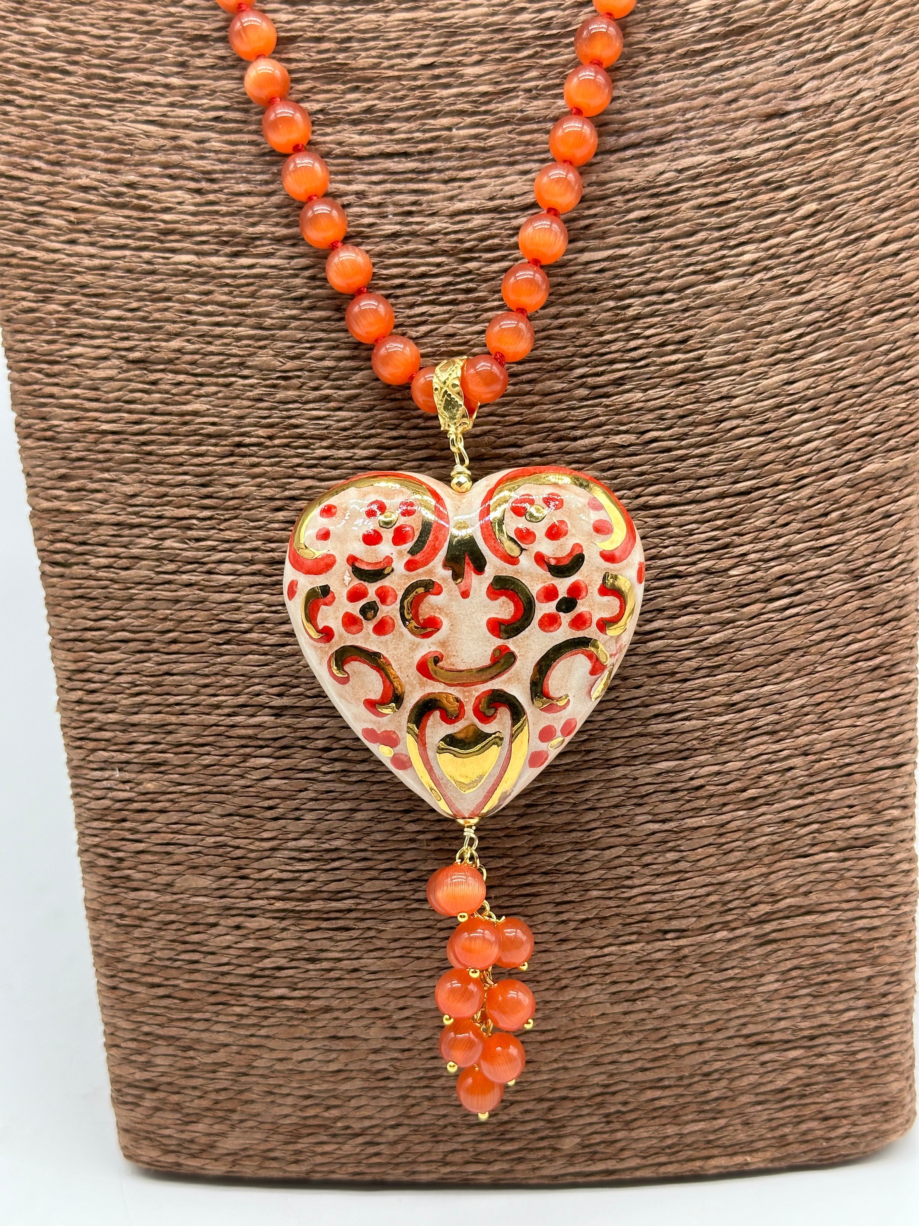 Collana Siciliana Cuore Sacro Ceramica di Caltagirone V.5 - COLLANA