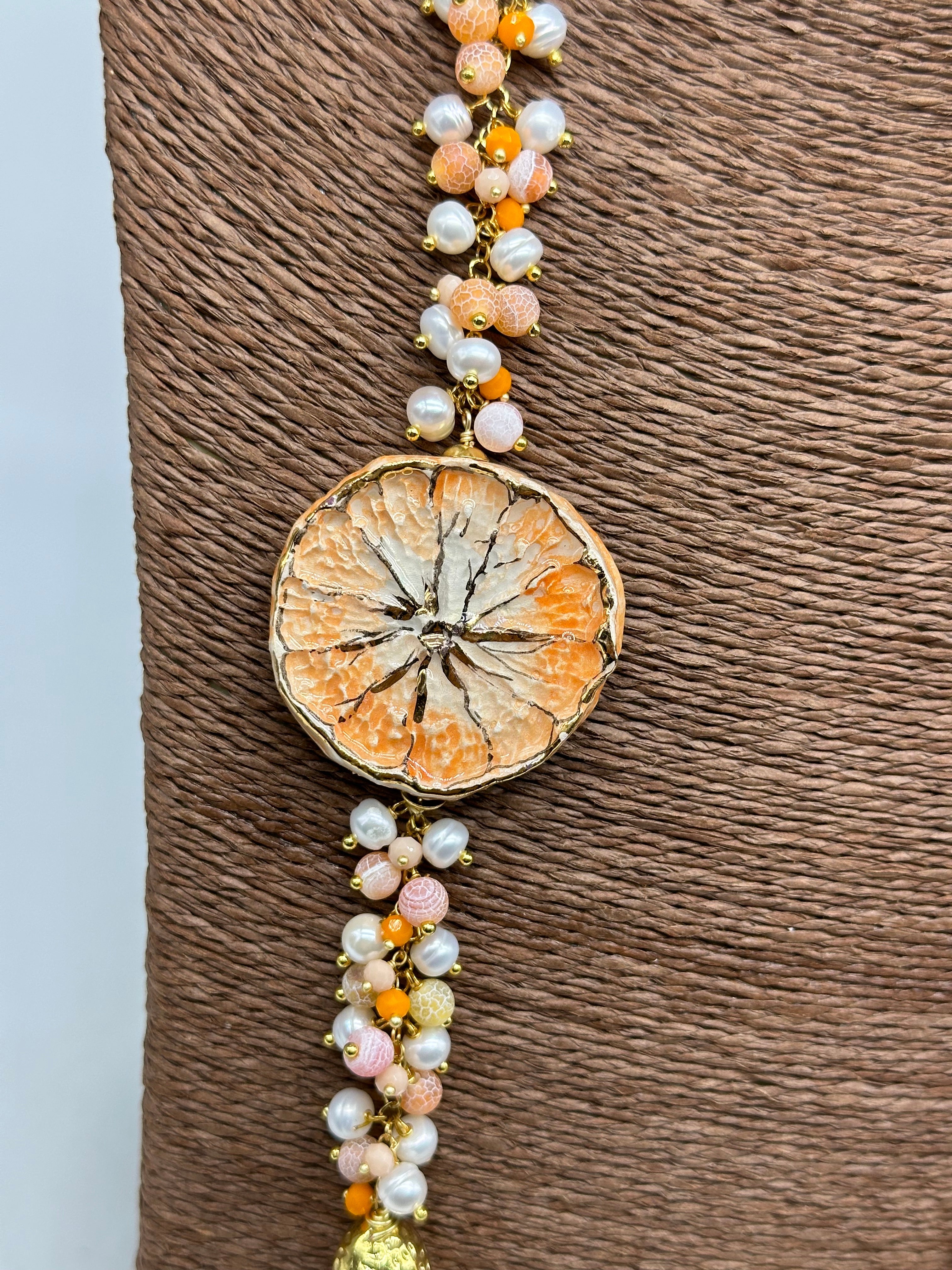 Collana Siciliana Multifilo Pompelmo Ceramica di Caltagirone - BIJOUX