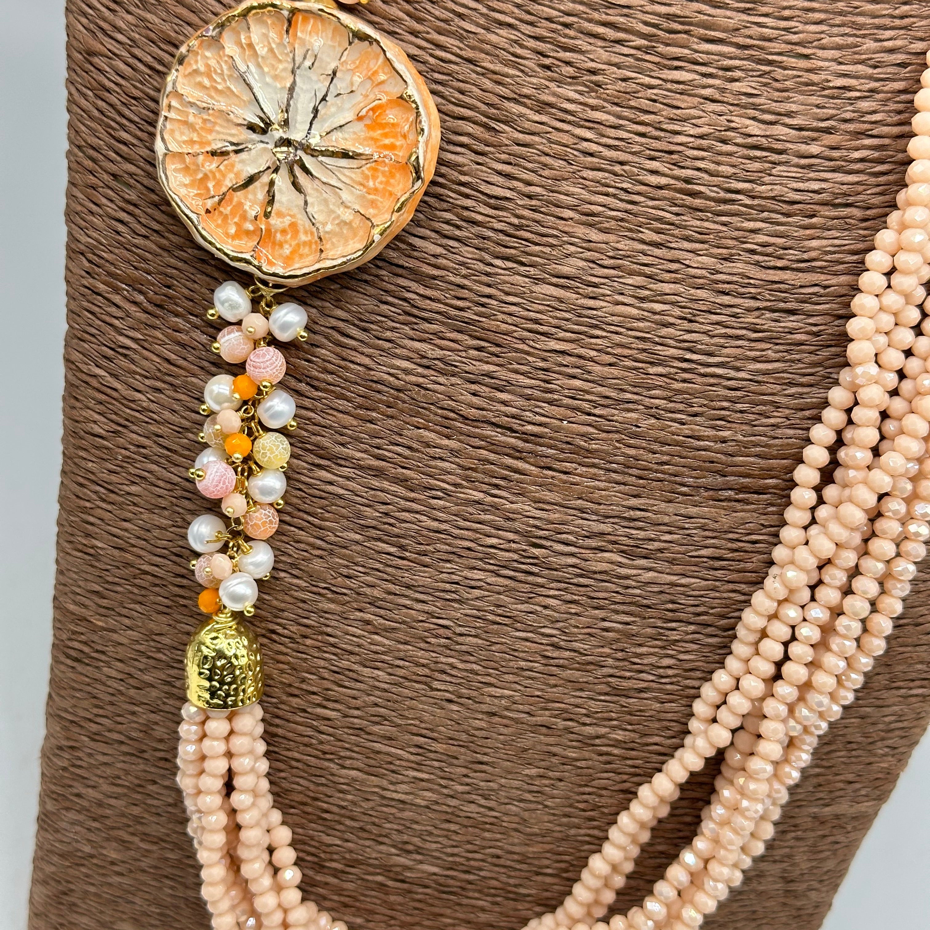 Collana Siciliana Multifilo Pompelmo Ceramica di Caltagirone - BIJOUX