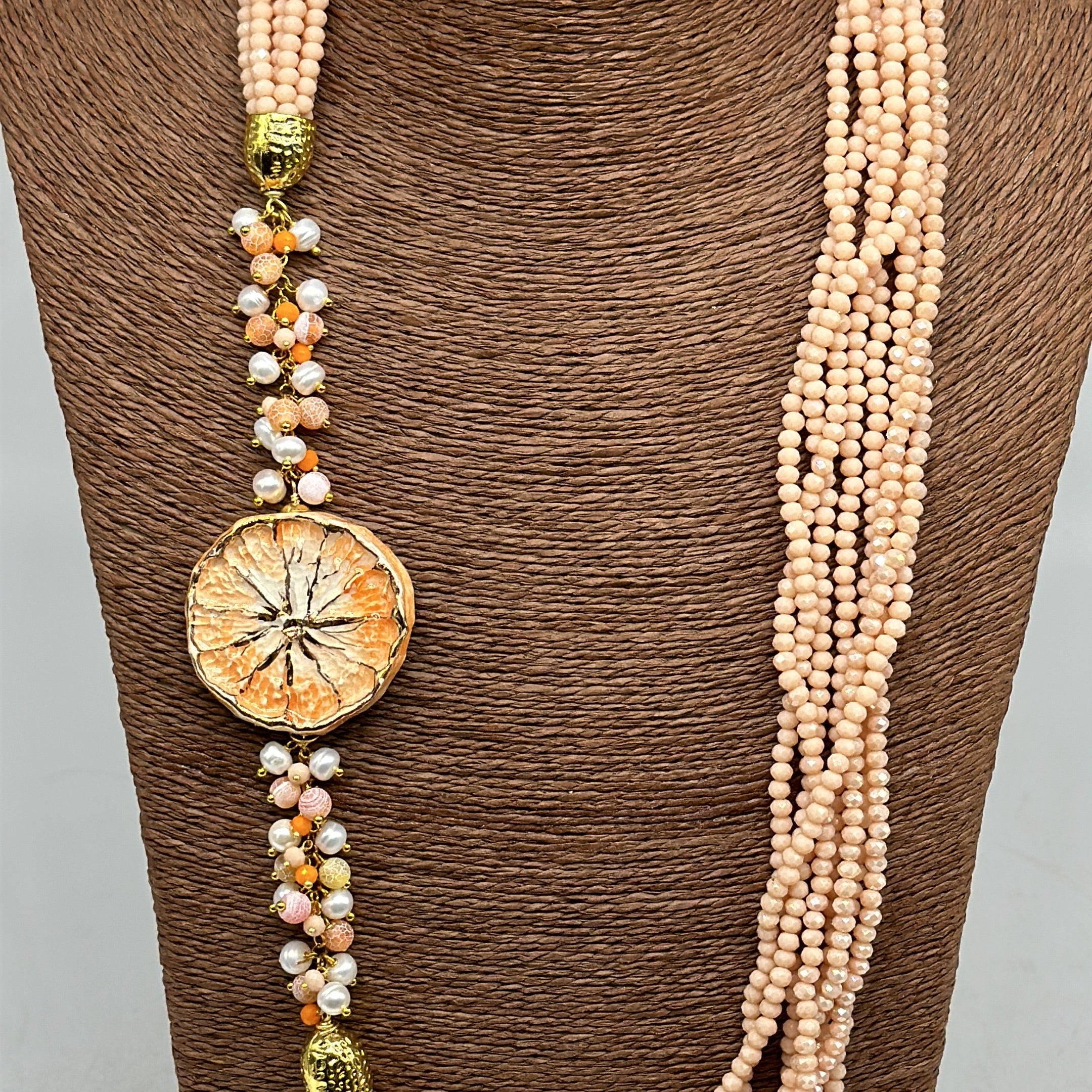 Collana Siciliana Multifilo Pompelmo Ceramica di Caltagirone - BIJOUX