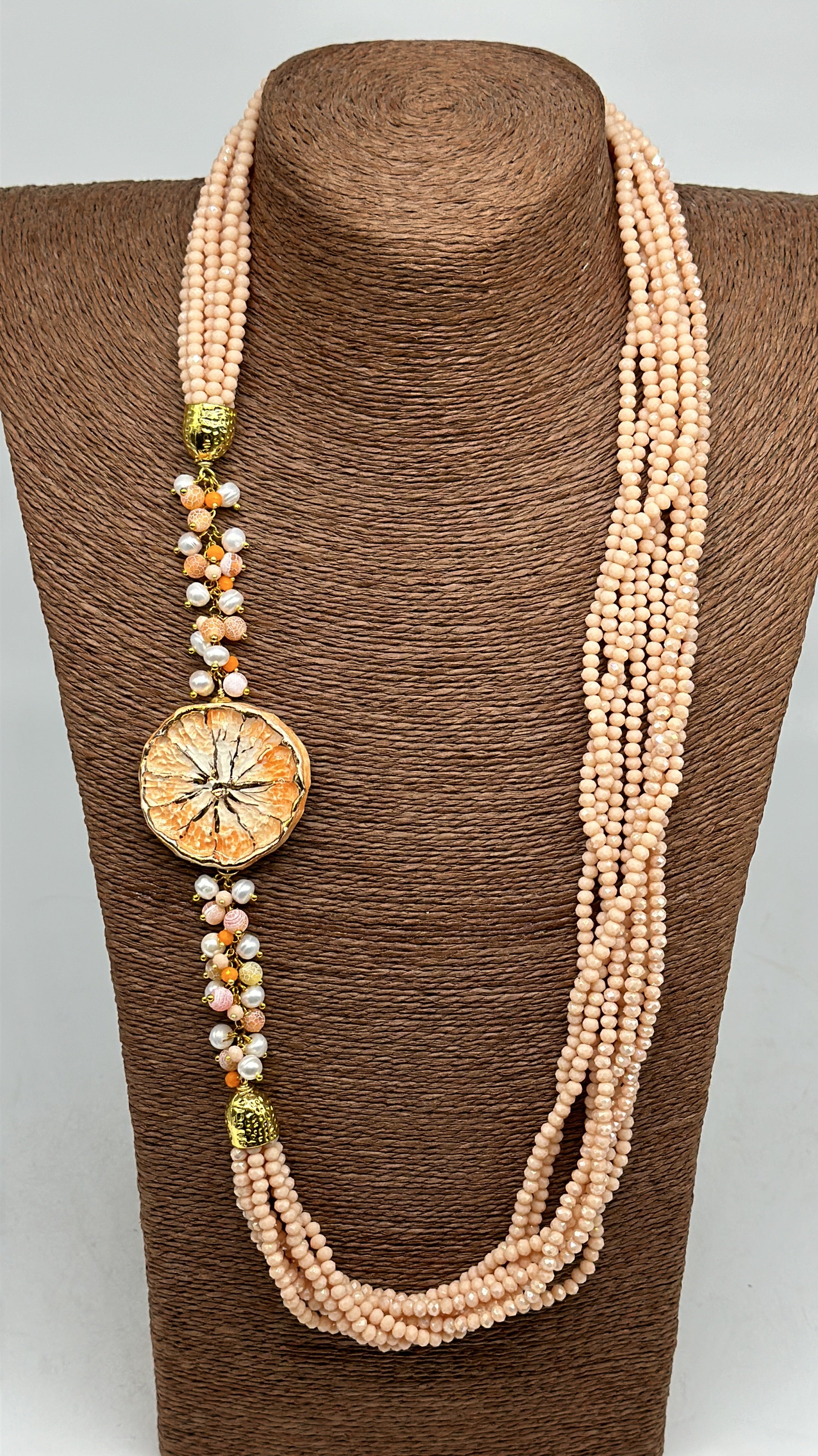 Collana Siciliana Multifilo Pompelmo Ceramica di Caltagirone - BIJOUX