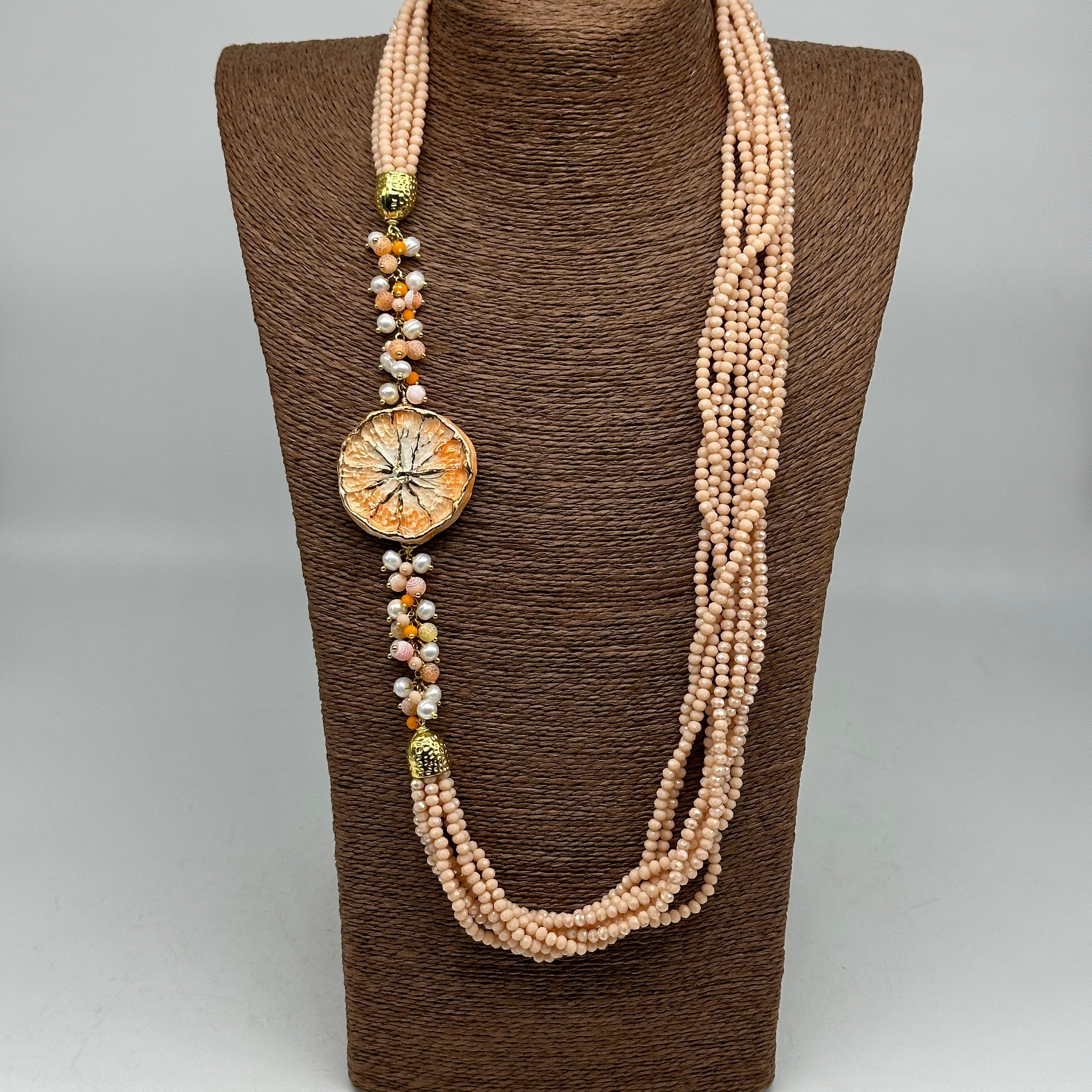 Collana Siciliana Multifilo Pompelmo Ceramica di Caltagirone - BIJOUX