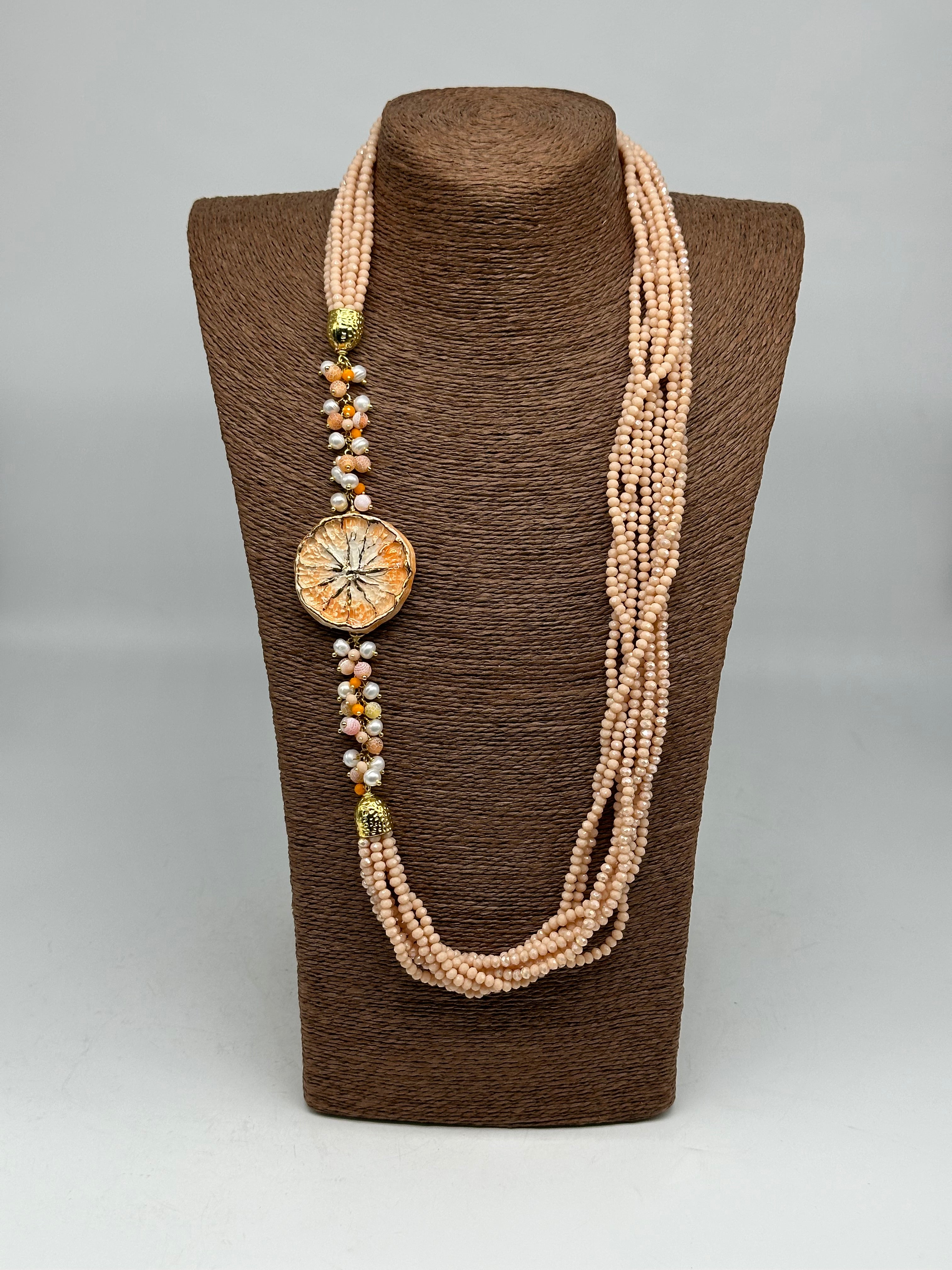 Collana Siciliana Multifilo Pompelmo Ceramica di Caltagirone - BIJOUX