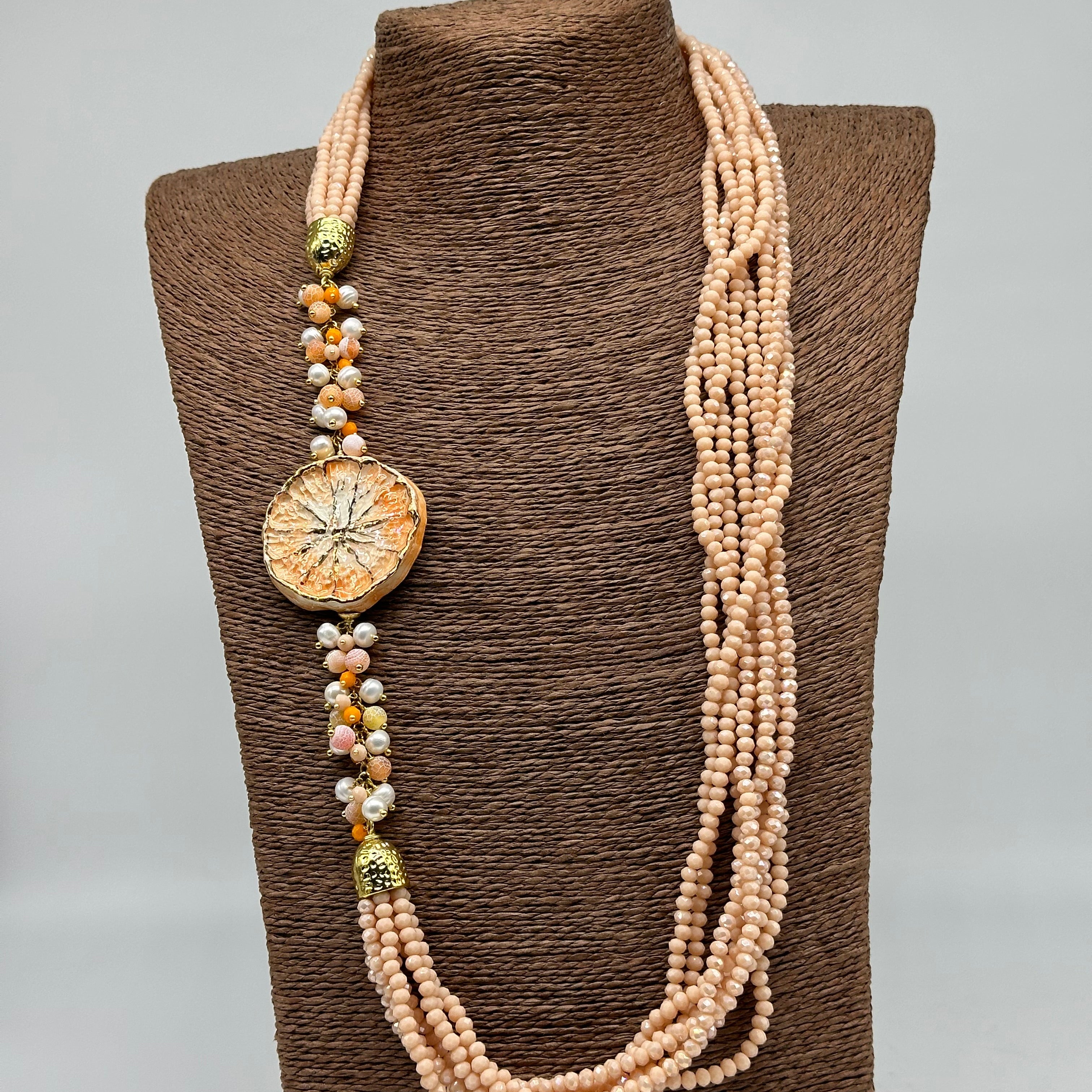 Collana Siciliana Multifilo Pompelmo Ceramica di Caltagirone - BIJOUX