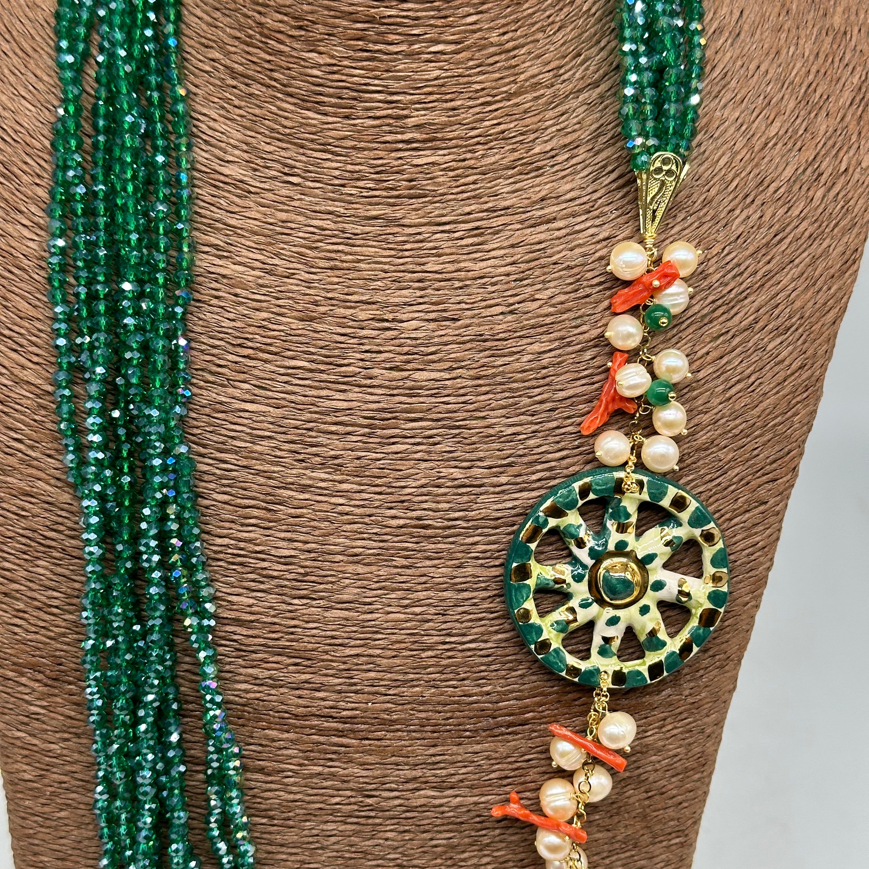 Collana Siciliana Multifilo Ruota Carretto Ceramica di Caltagirone - BIJOUX