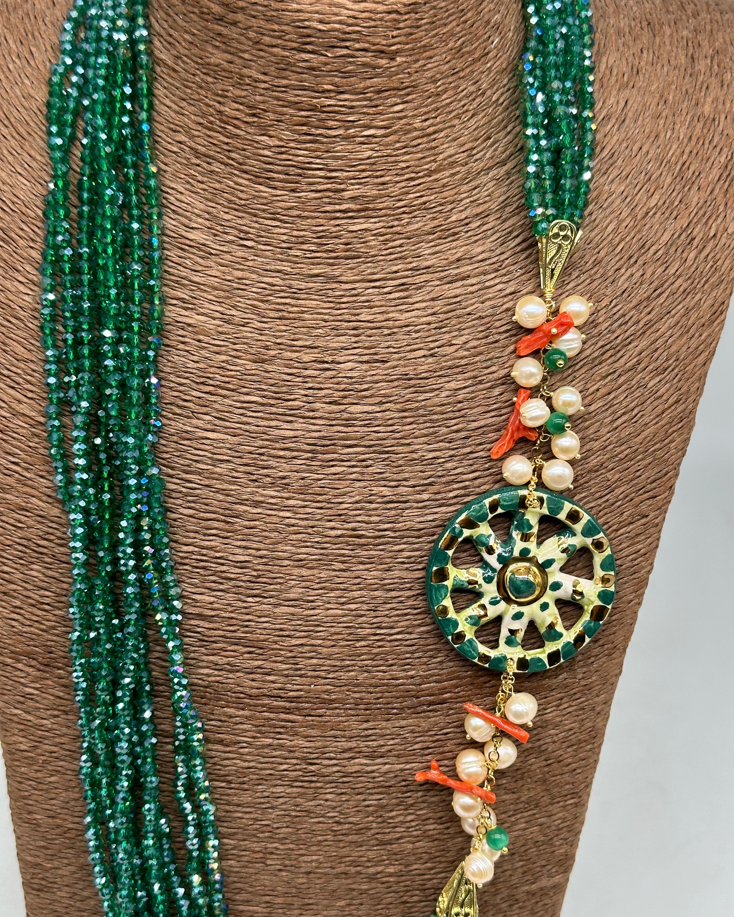 Collana Siciliana Multifilo Ruota Carretto Ceramica di Caltagirone - BIJOUX