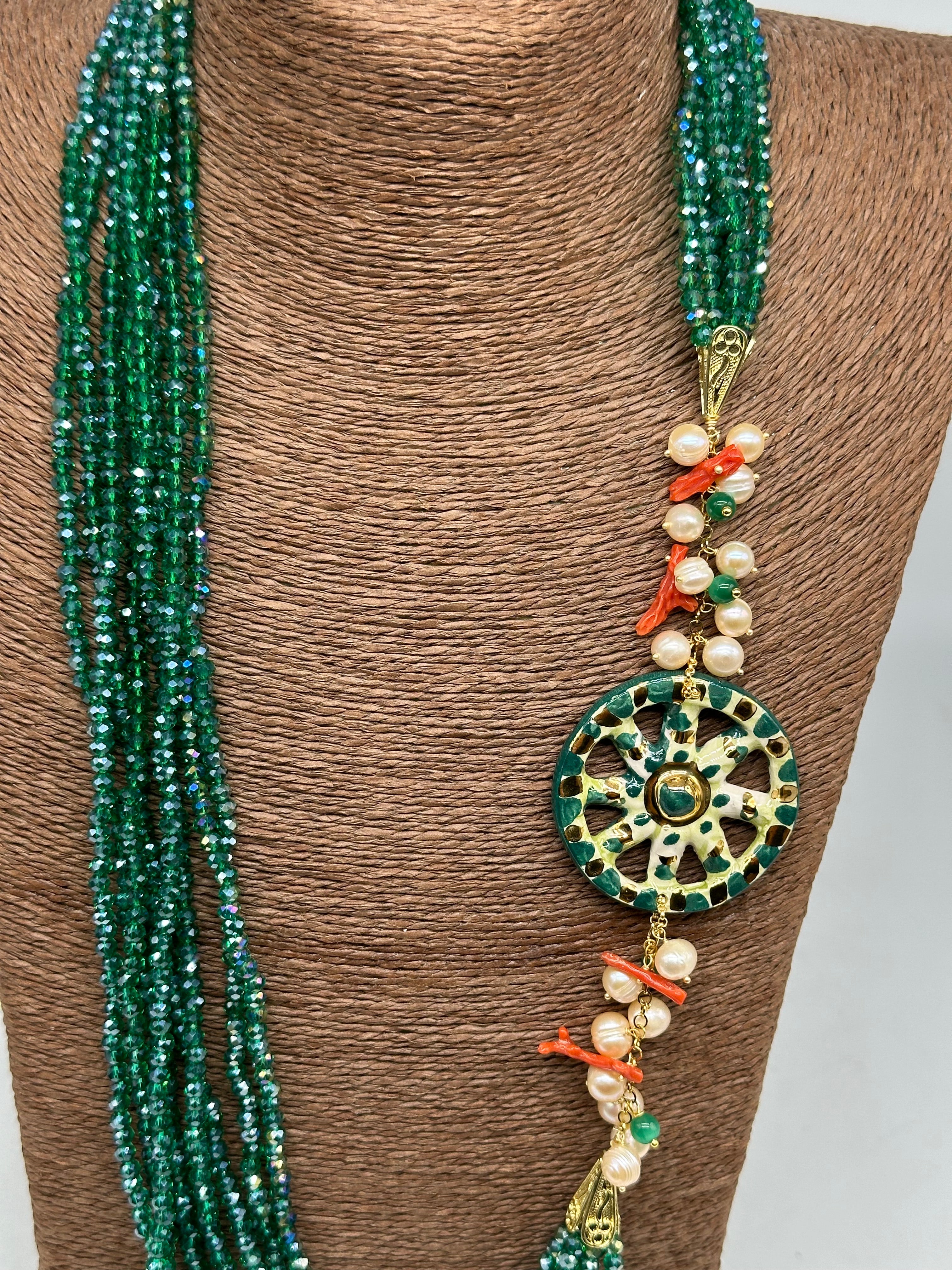 Collana Siciliana Multifilo Ruota Carretto Ceramica di Caltagirone - BIJOUX