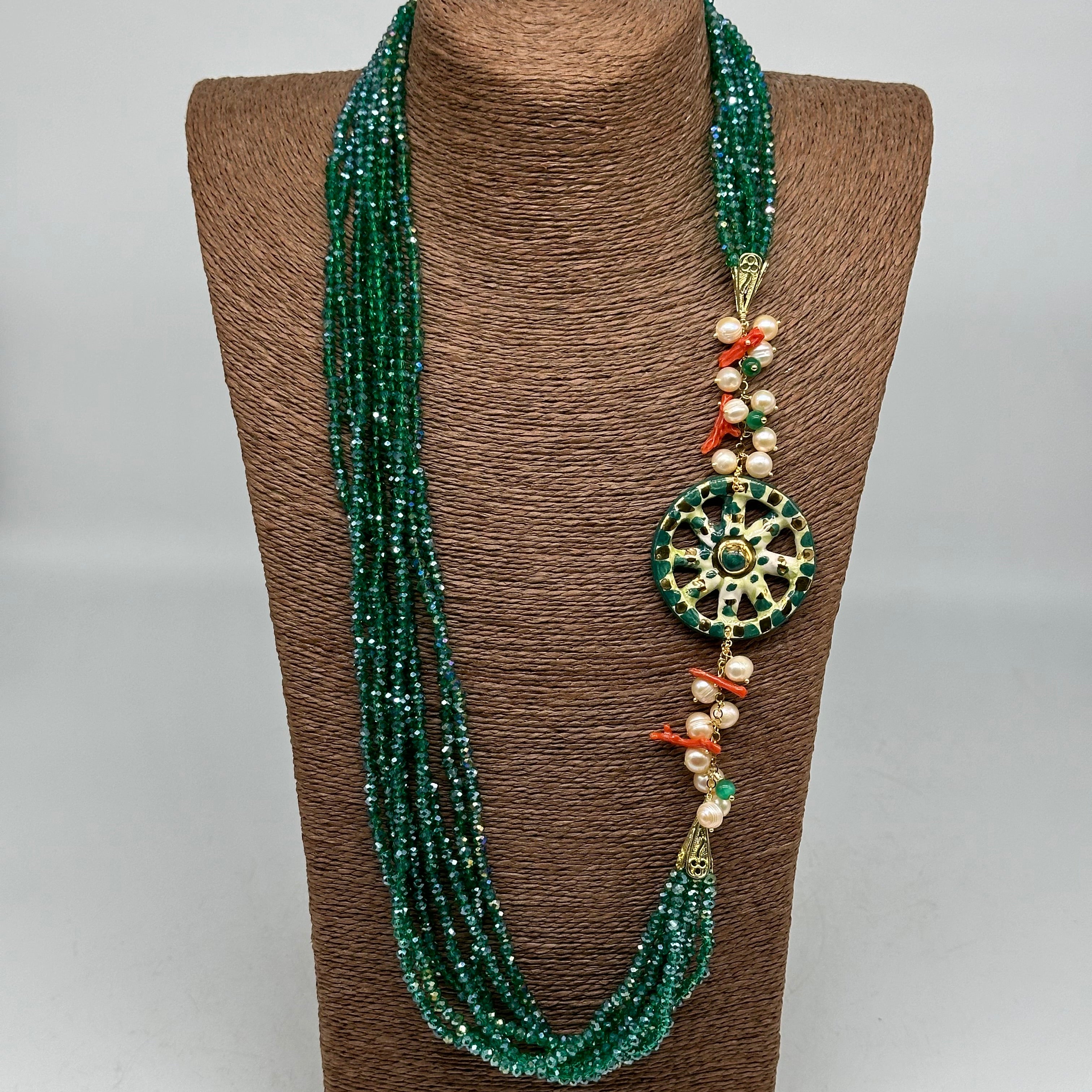 Collana Siciliana Multifilo Ruota Carretto Ceramica di Caltagirone - BIJOUX