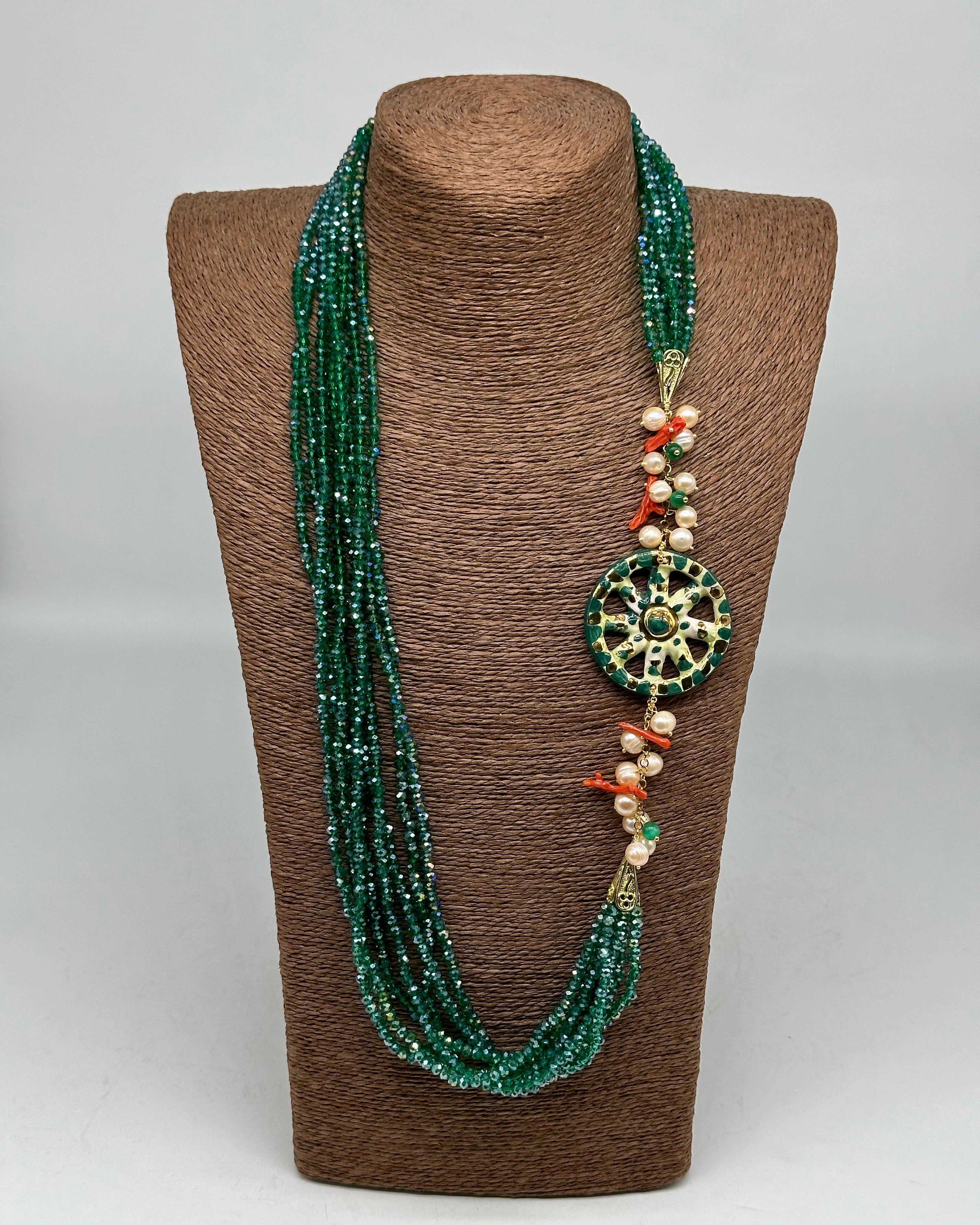 Collana Siciliana Multifilo Ruota Carretto Ceramica di Caltagirone - BIJOUX