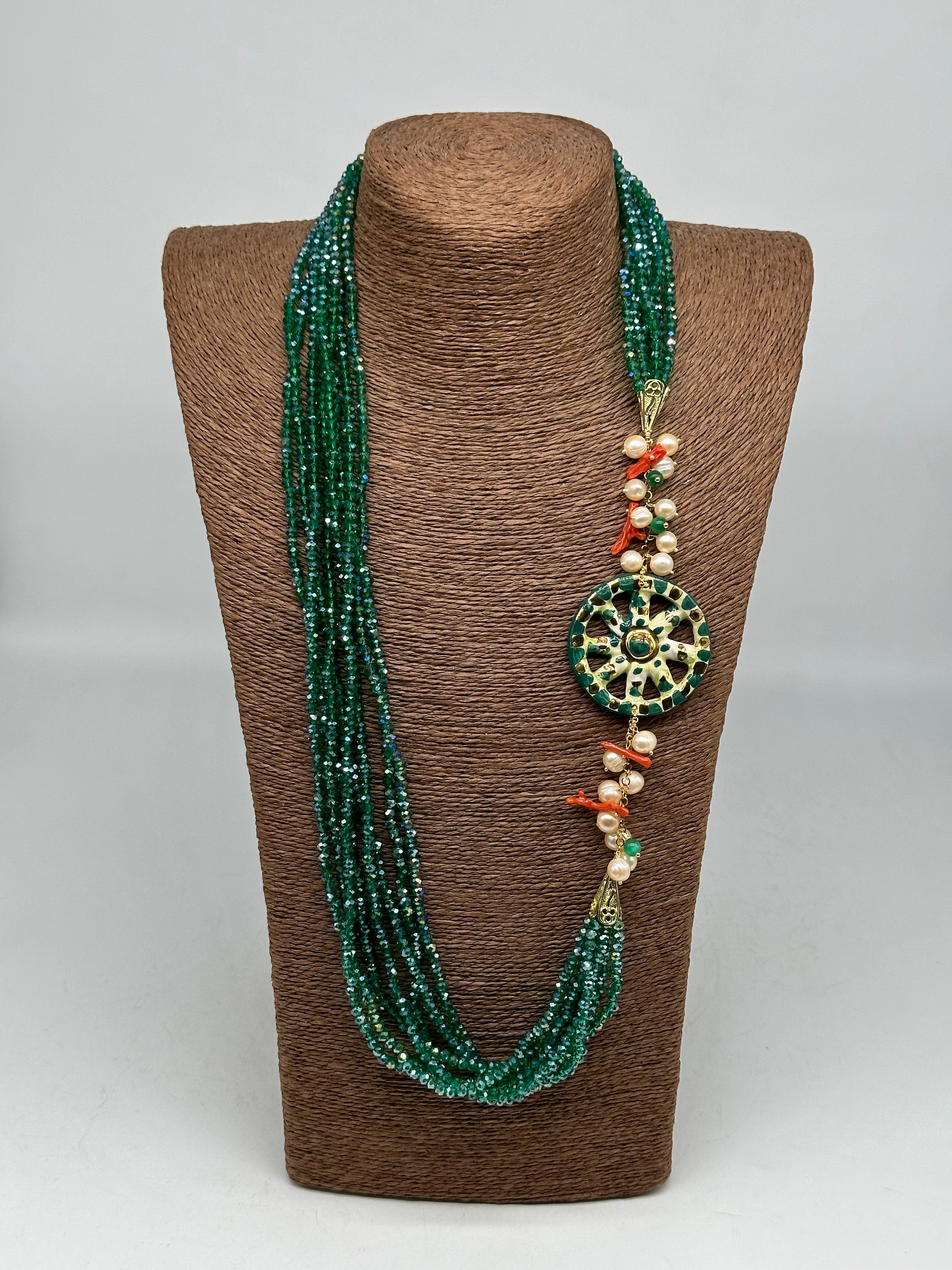 Collana Siciliana Multifilo Ruota Carretto Ceramica di Caltagirone - BIJOUX