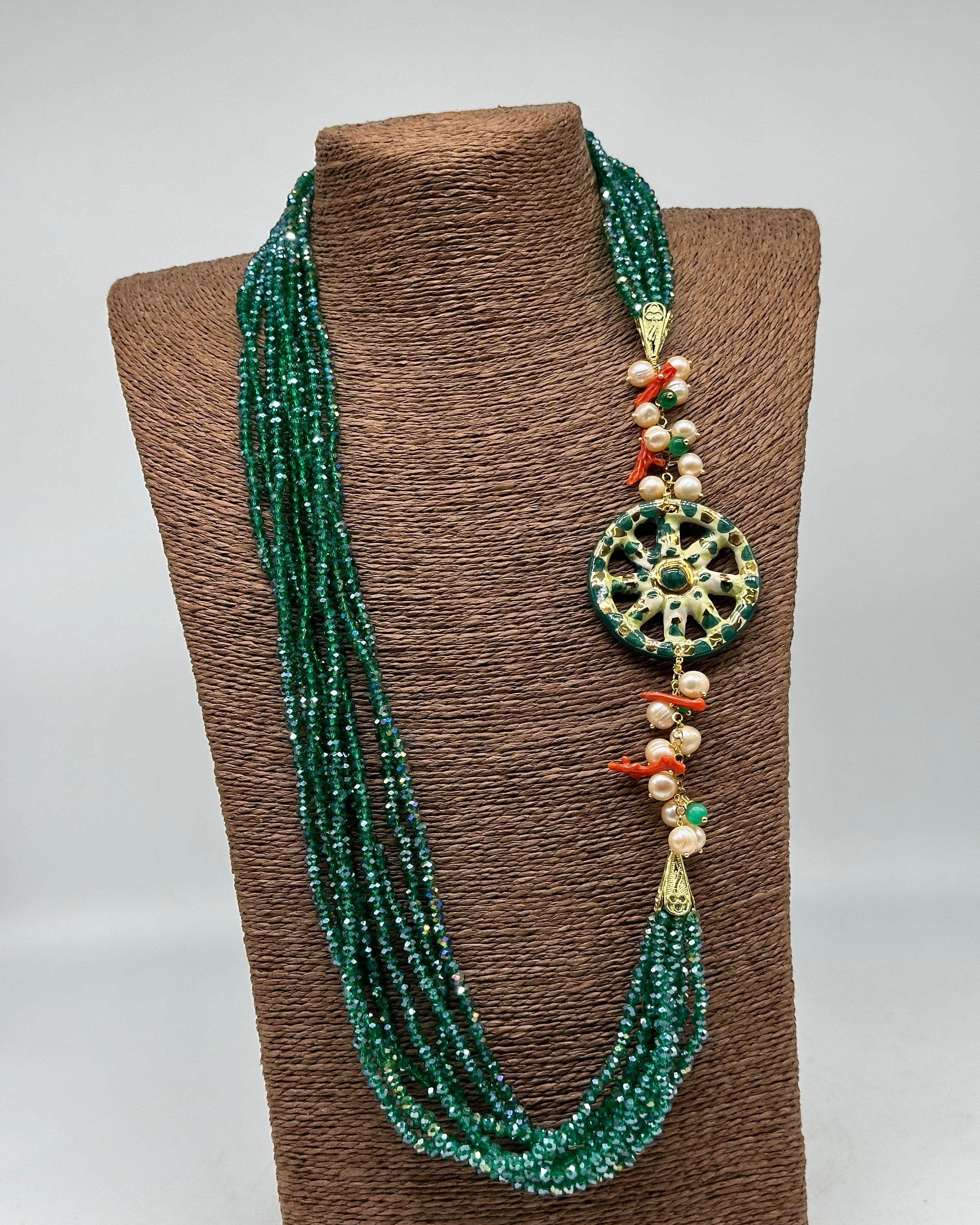 Collana Siciliana Multifilo Ruota Carretto Ceramica di Caltagirone - BIJOUX