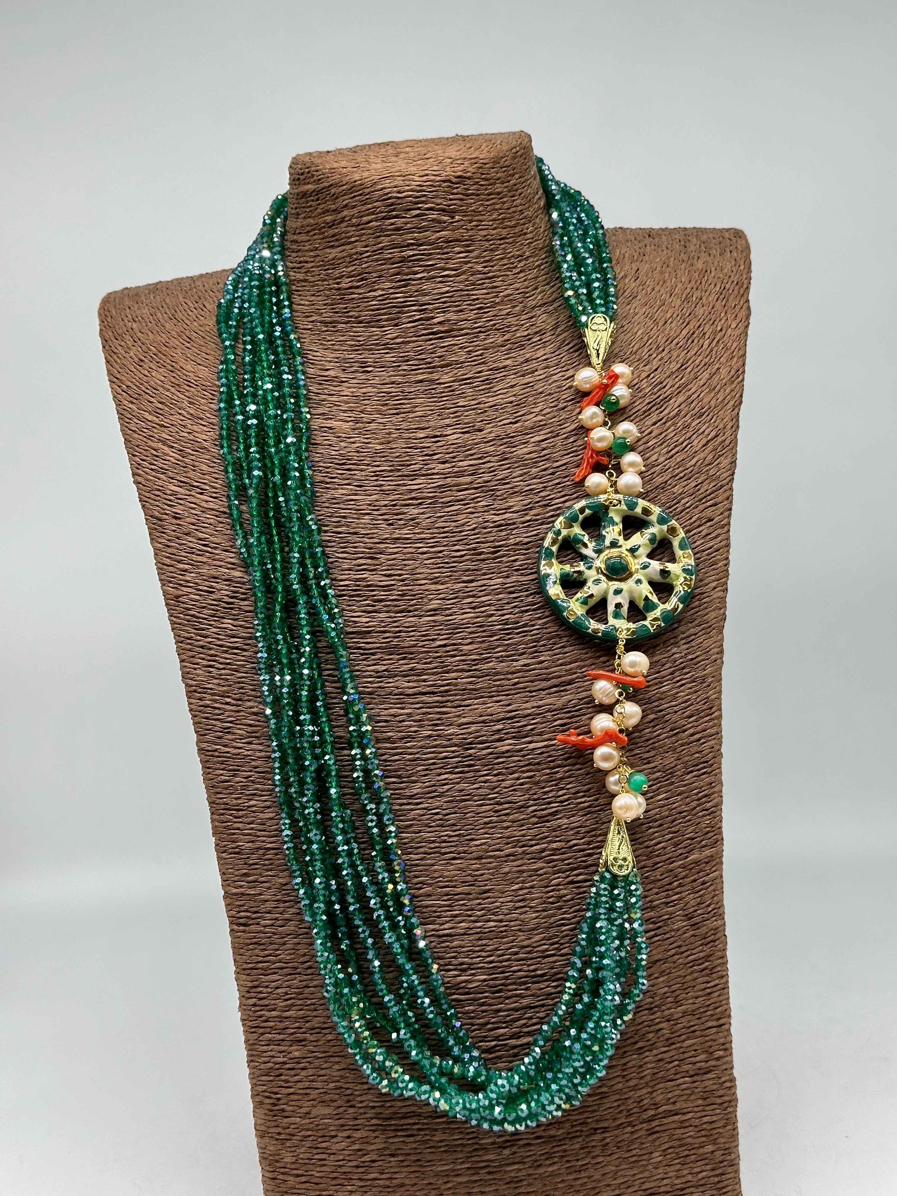 Collana Siciliana Multifilo Ruota Carretto Ceramica di Caltagirone - BIJOUX