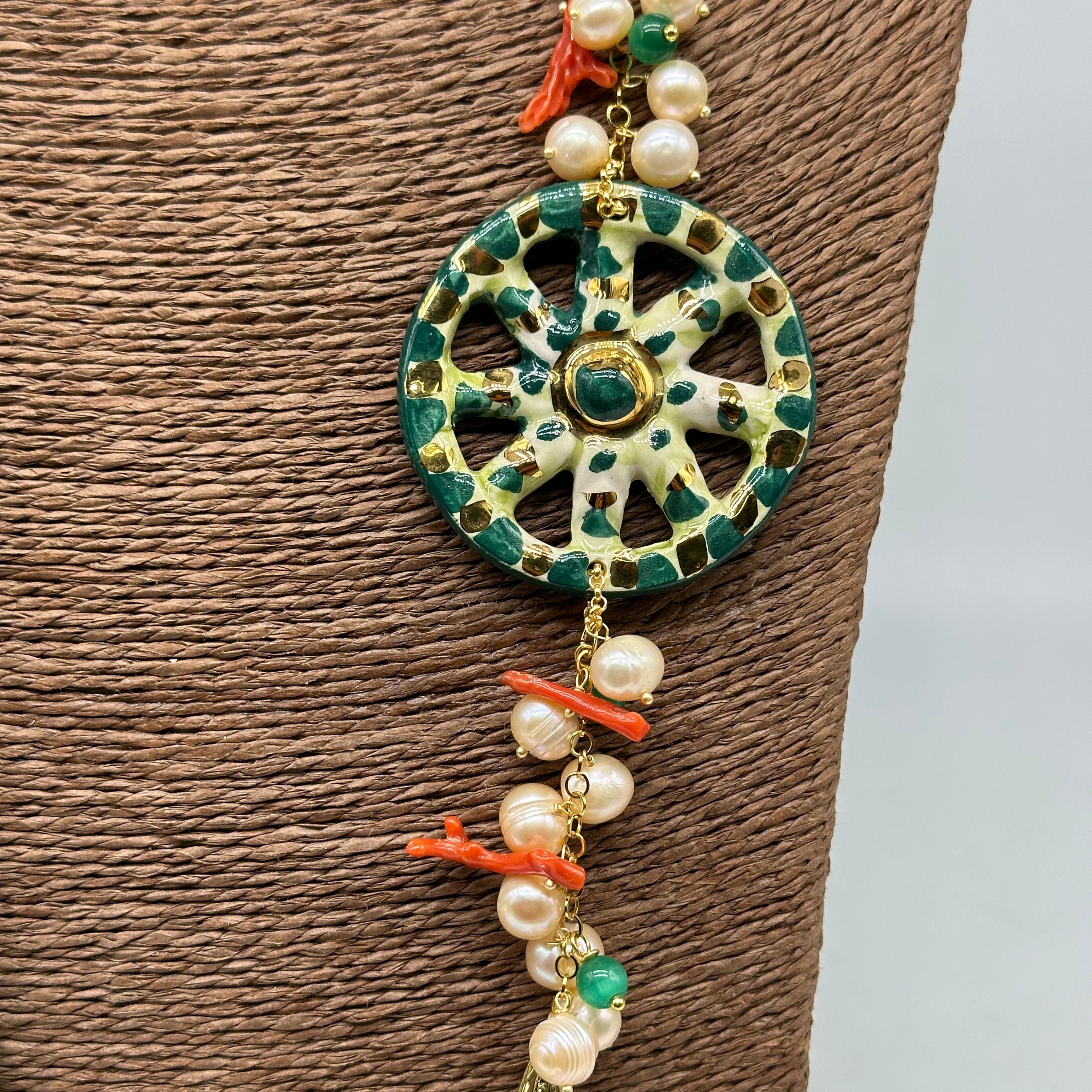 Collana Siciliana Multifilo Ruota Carretto Ceramica di Caltagirone - BIJOUX