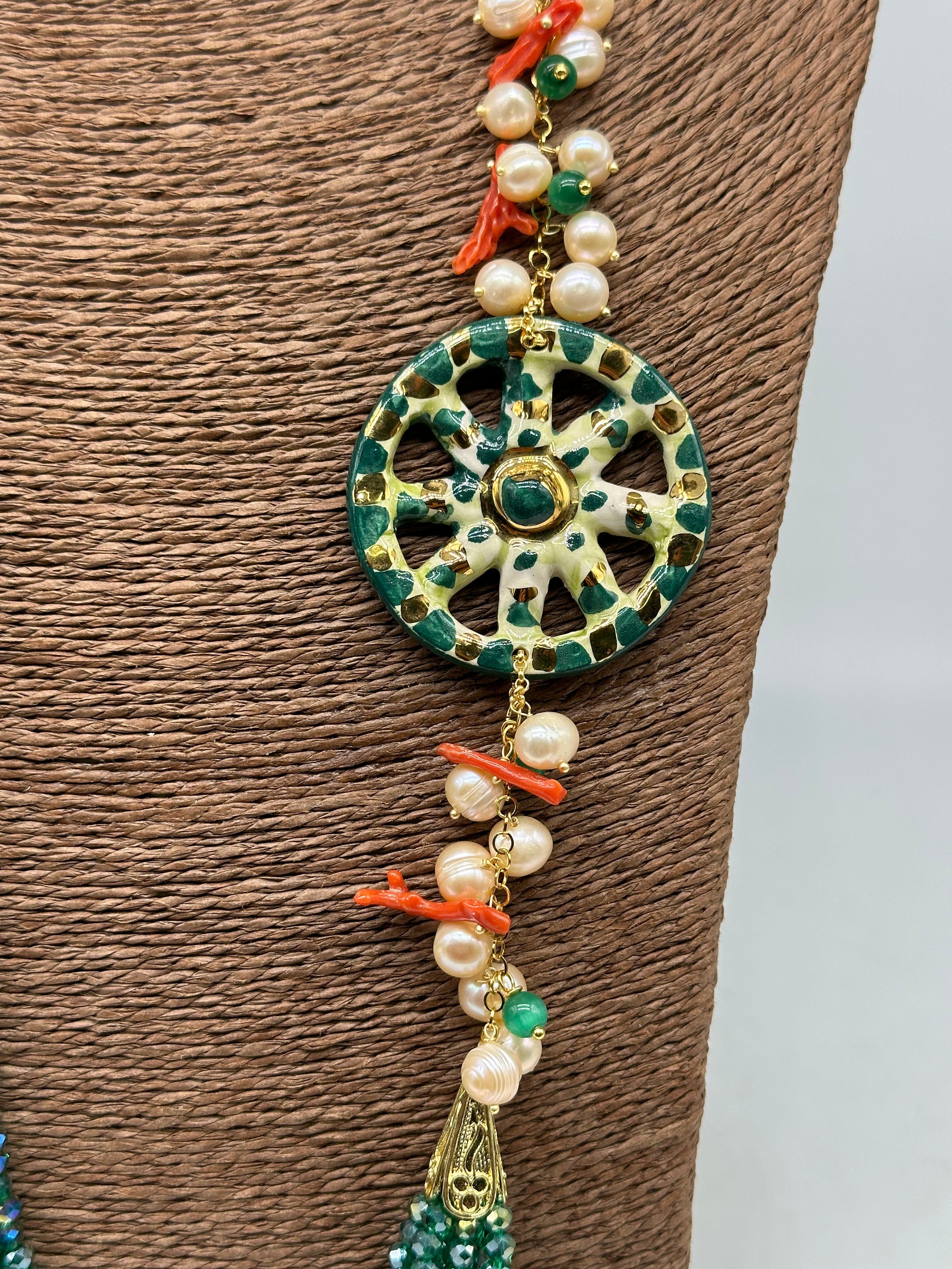Collana Siciliana Multifilo Ruota Carretto Ceramica di Caltagirone - BIJOUX