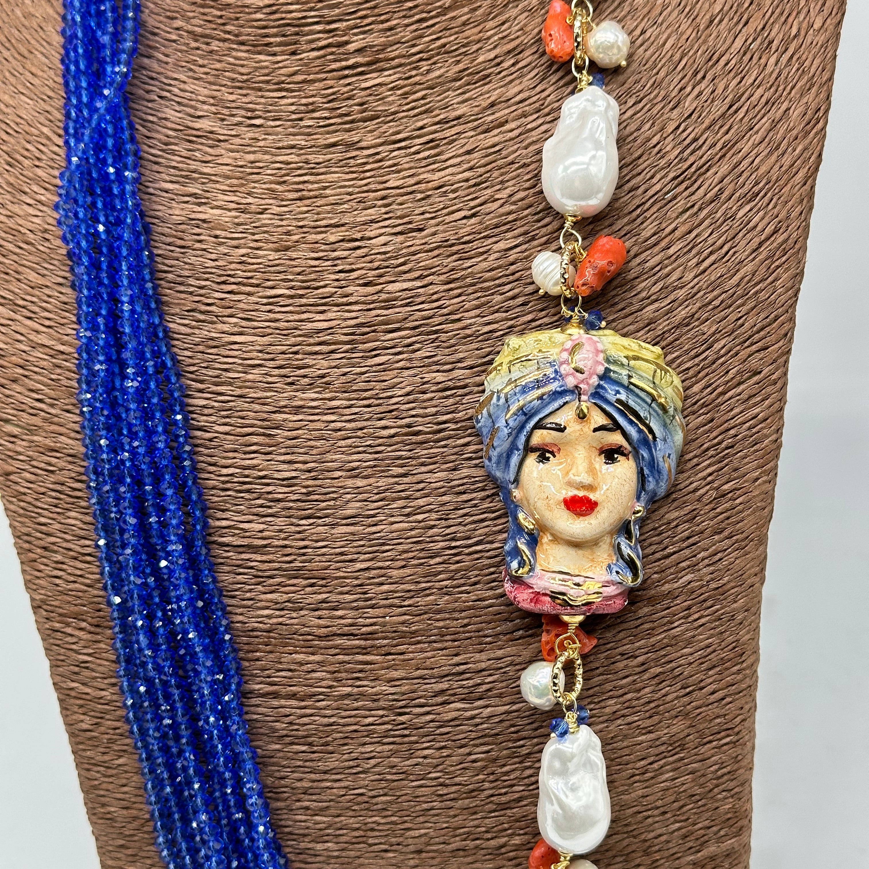 Collana Siciliana Multifilo Testa di Moro “Atena” Ceramica di Caltagirone V.2 - COLLANA