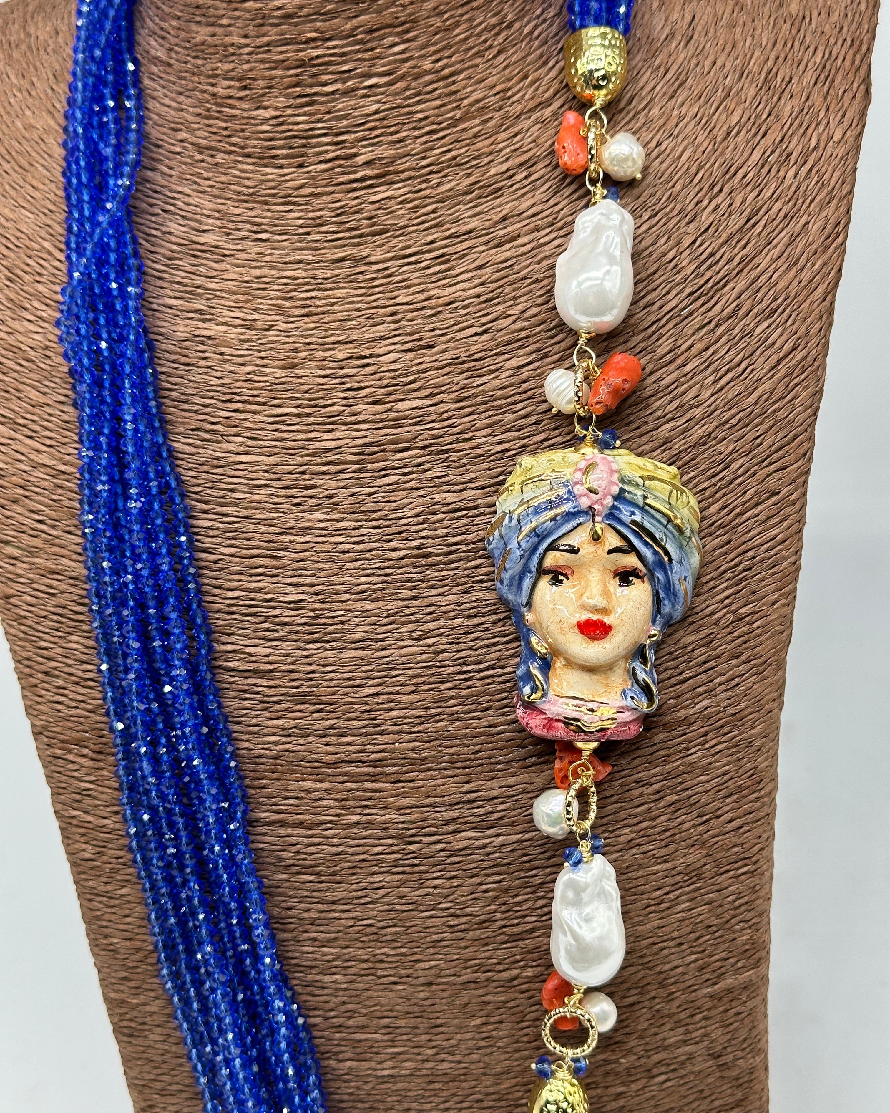 Collana Siciliana Multifilo Testa di Moro “Atena” Ceramica di Caltagirone V.2 - COLLANA