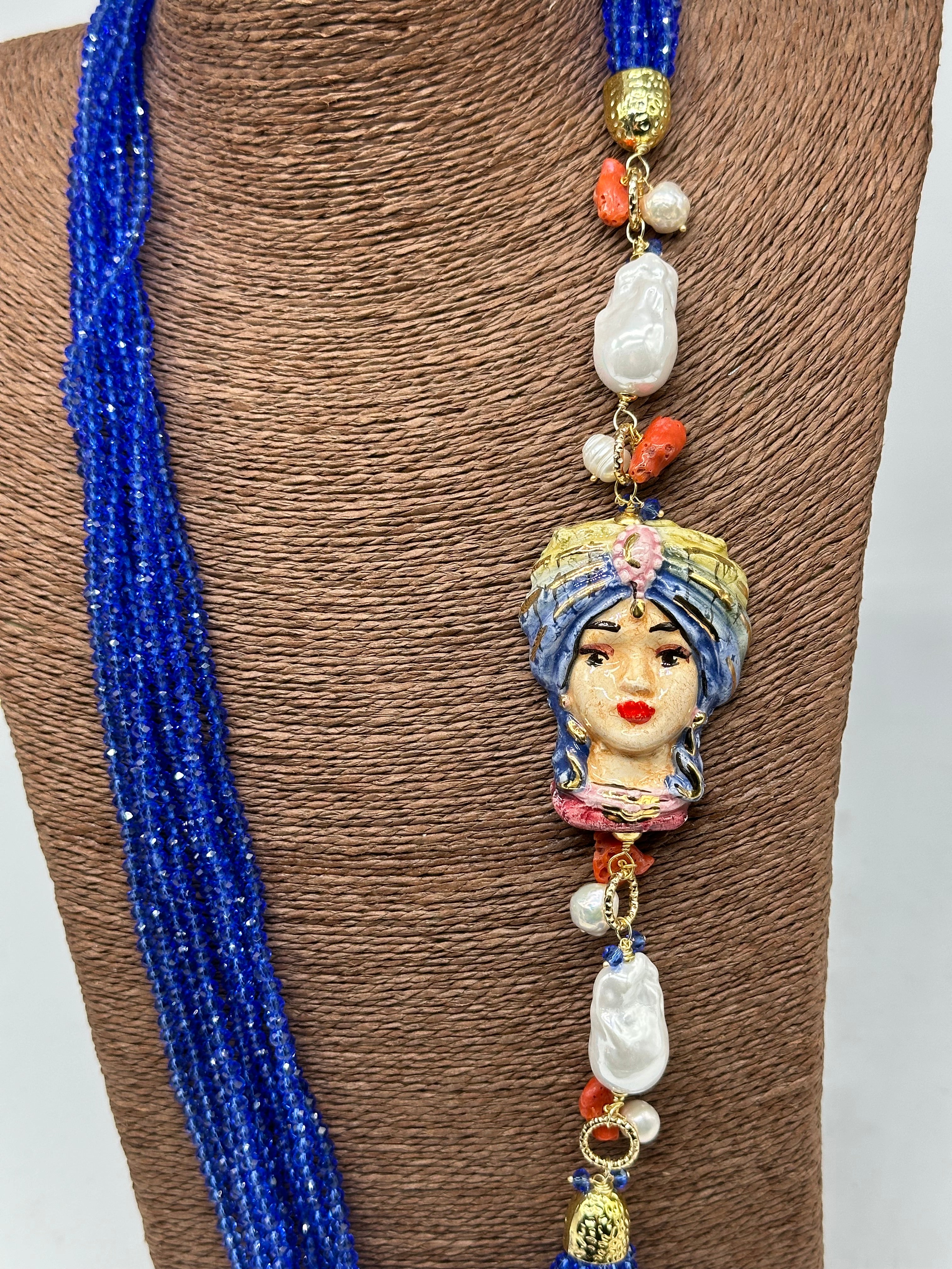 Collana Siciliana Multifilo Testa di Moro “Atena” Ceramica di Caltagirone V.2 - COLLANA
