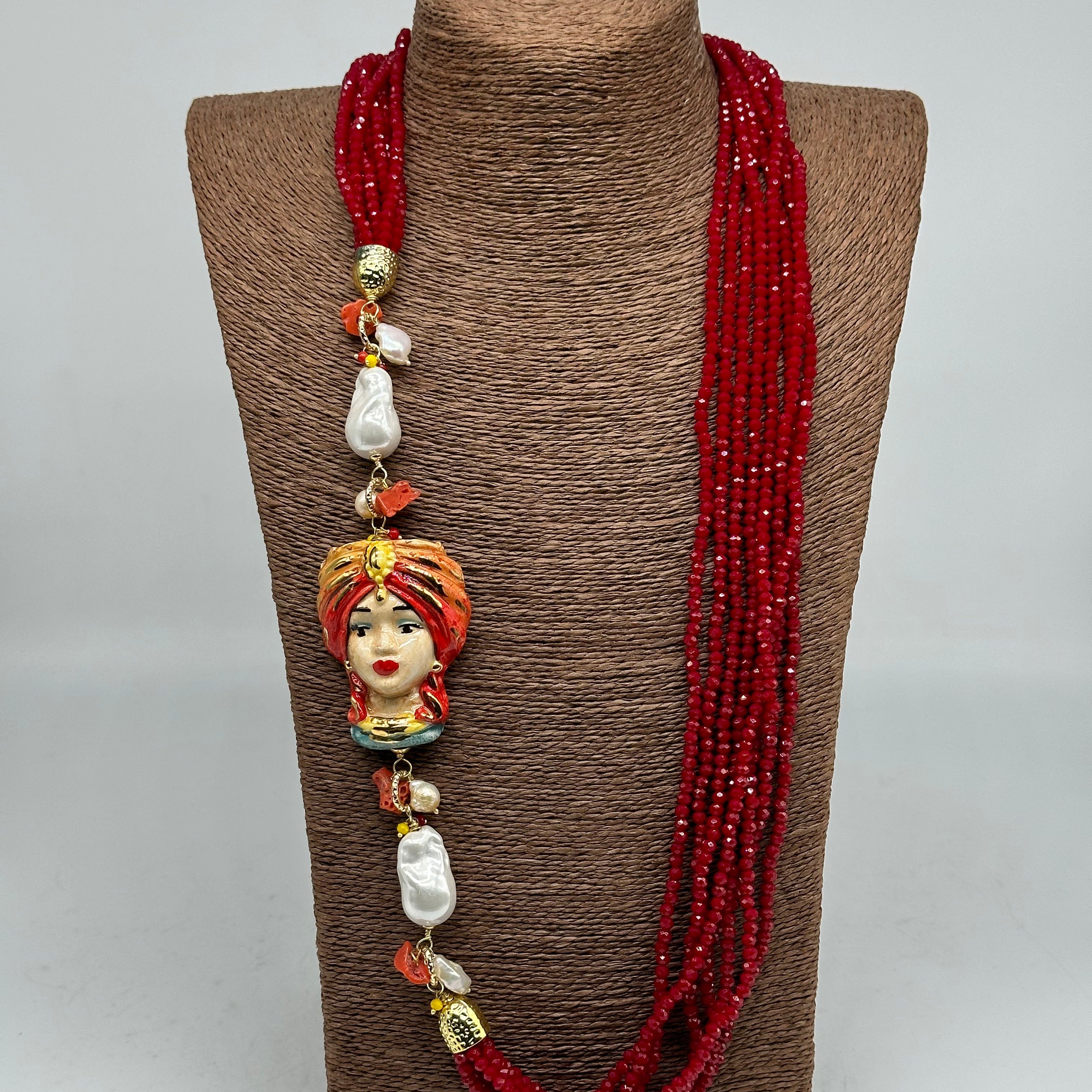 Collana Siciliana Multifilo Testa di Moro “Atena” Ceramica di Caltagirone V.1 - COLLANA