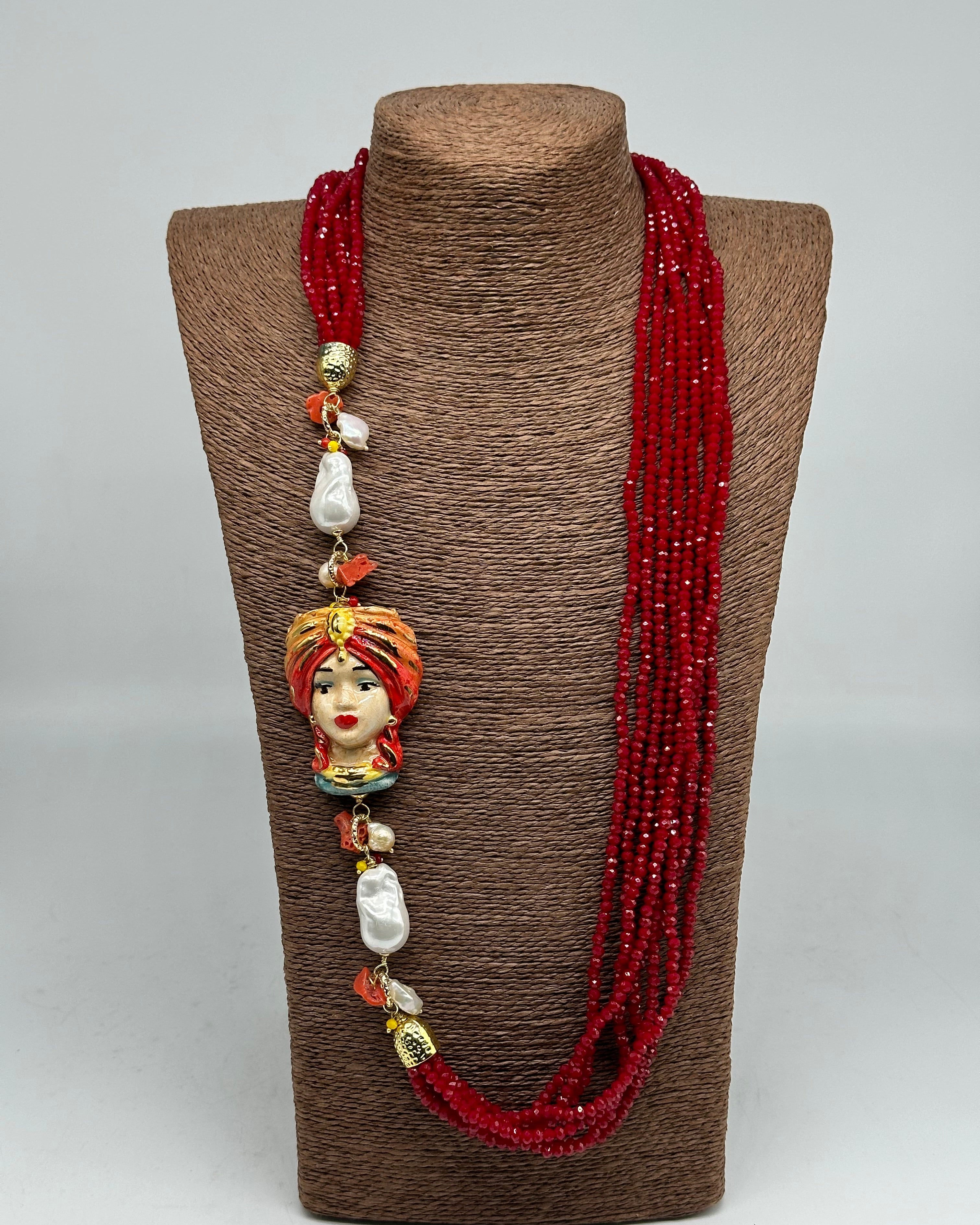 Collana Siciliana Multifilo Testa di Moro “Atena” Ceramica di Caltagirone V.1 - COLLANA