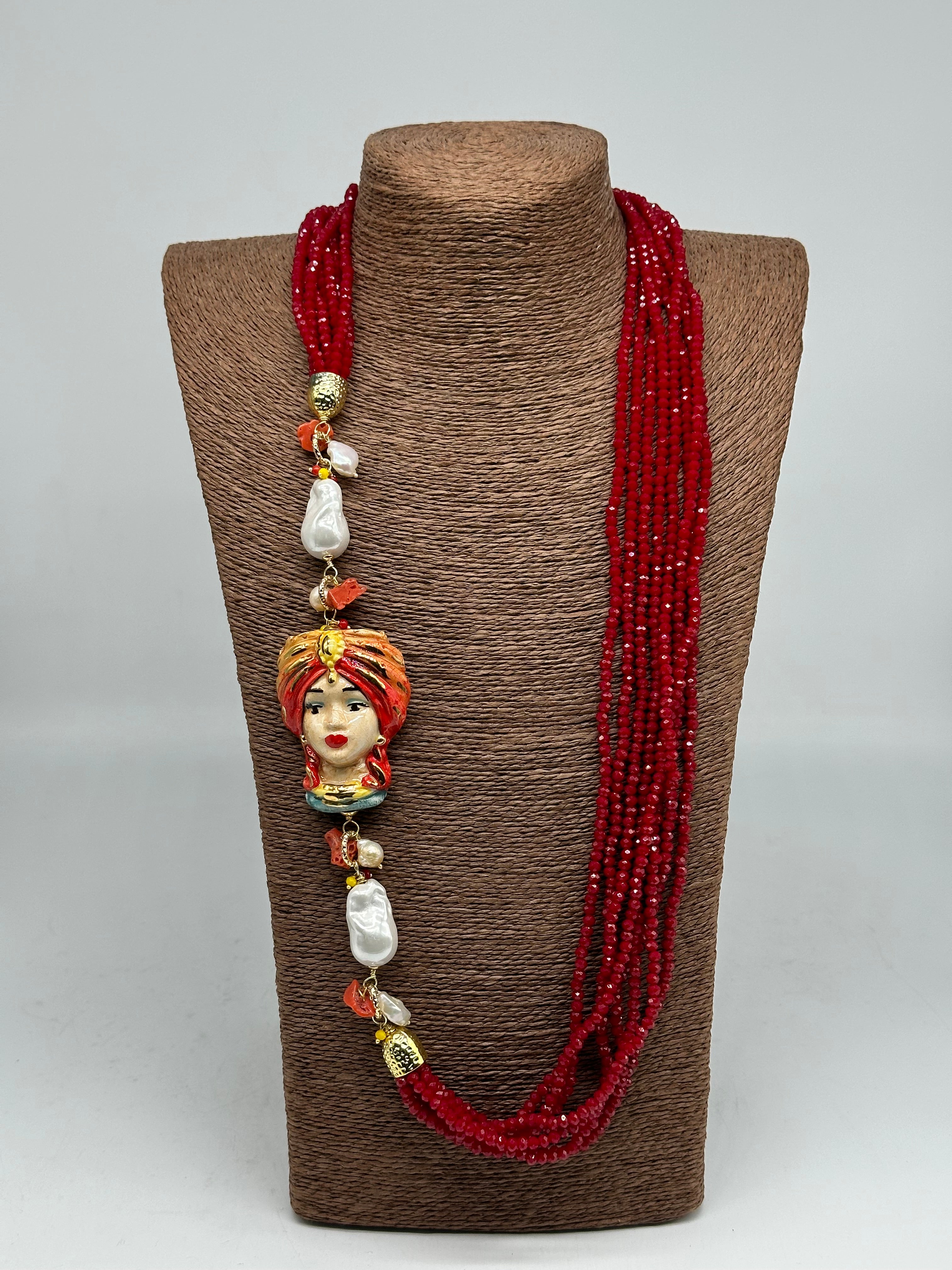 Collana Siciliana Multifilo Testa di Moro “Atena” Ceramica di Caltagirone V.1 - COLLANA