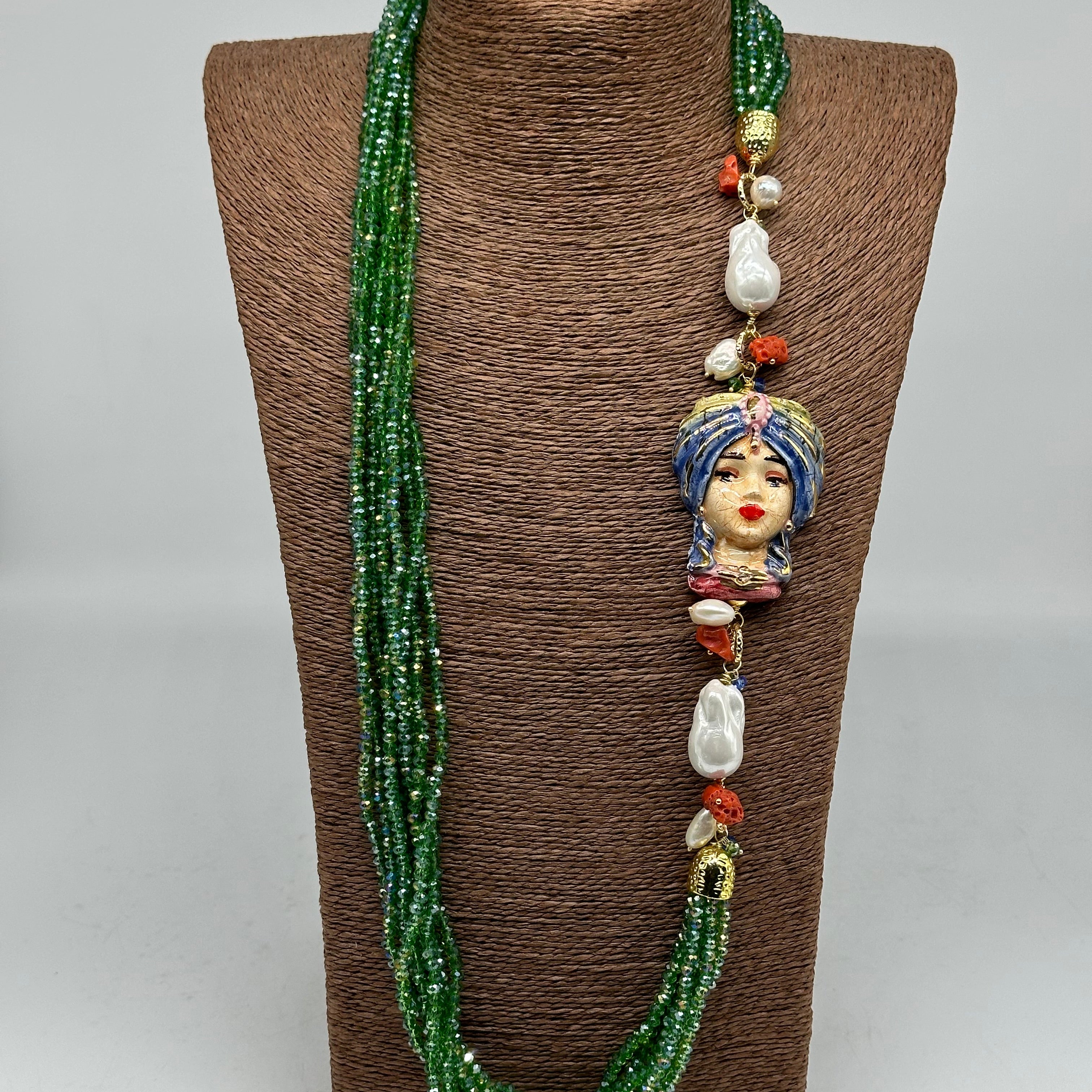 Collana Siciliana Multifilo Testa di Moro “Atena” Ceramica di Caltagirone V.3 - COLLANA