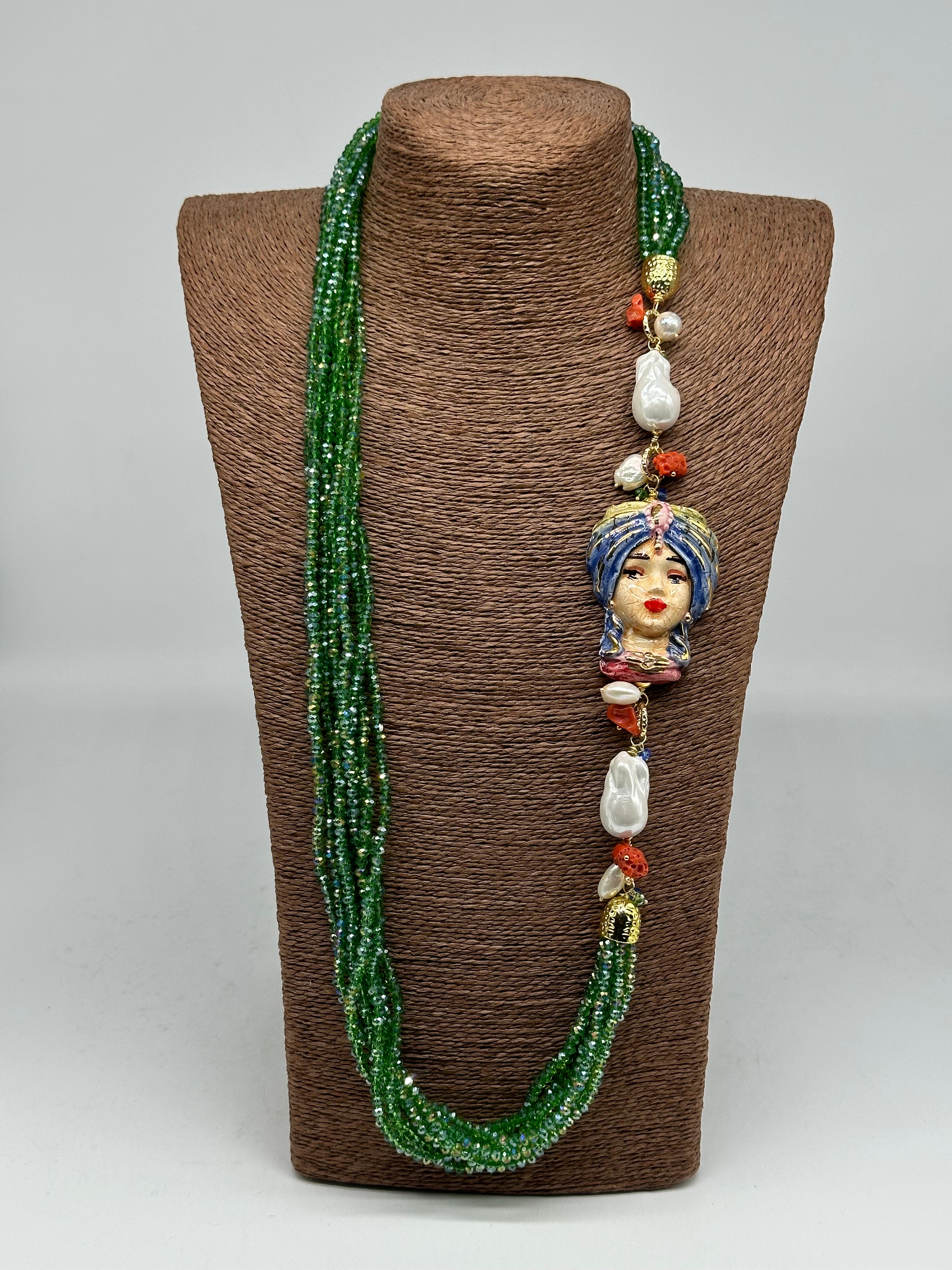 Collana Siciliana Multifilo Testa di Moro “Atena” Ceramica di Caltagirone V.3 - COLLANA