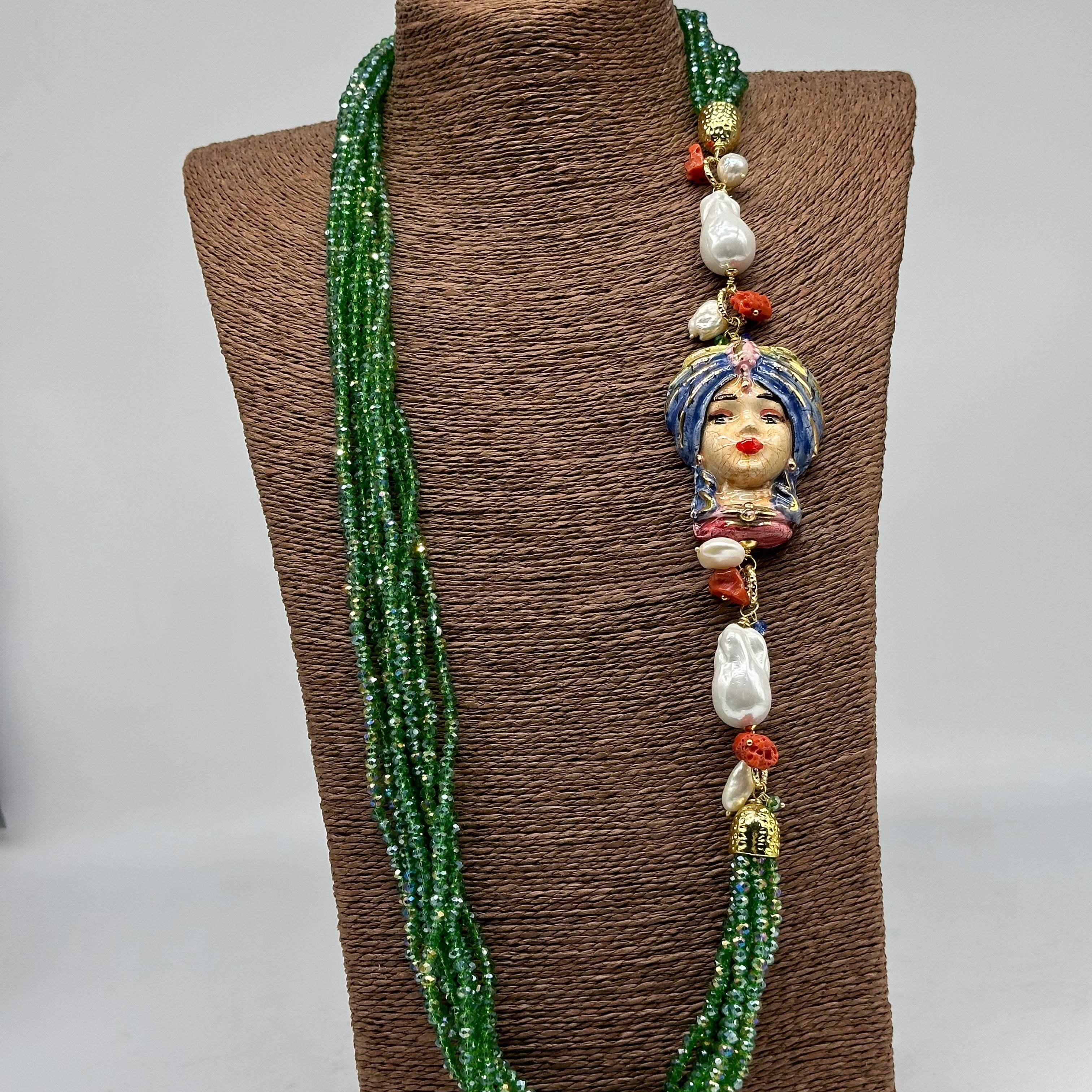 Collana Siciliana Multifilo Testa di Moro “Atena” Ceramica di Caltagirone V.3 - COLLANA