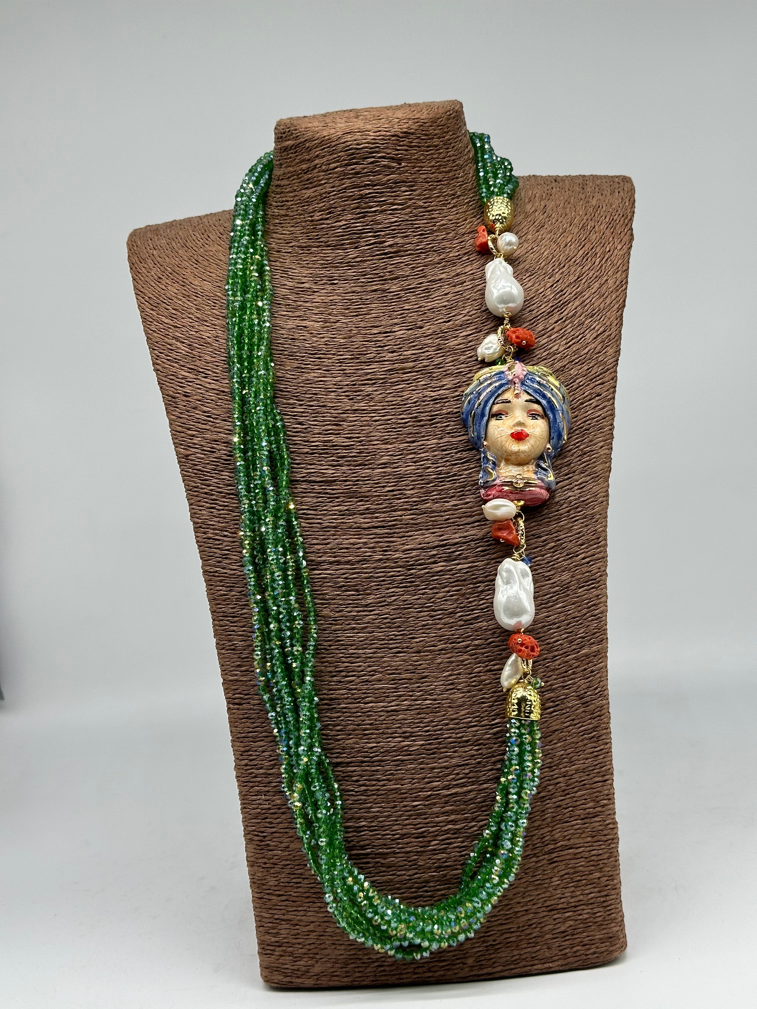 Collana Siciliana Multifilo Testa di Moro “Atena” Ceramica di Caltagirone V.3 - COLLANA