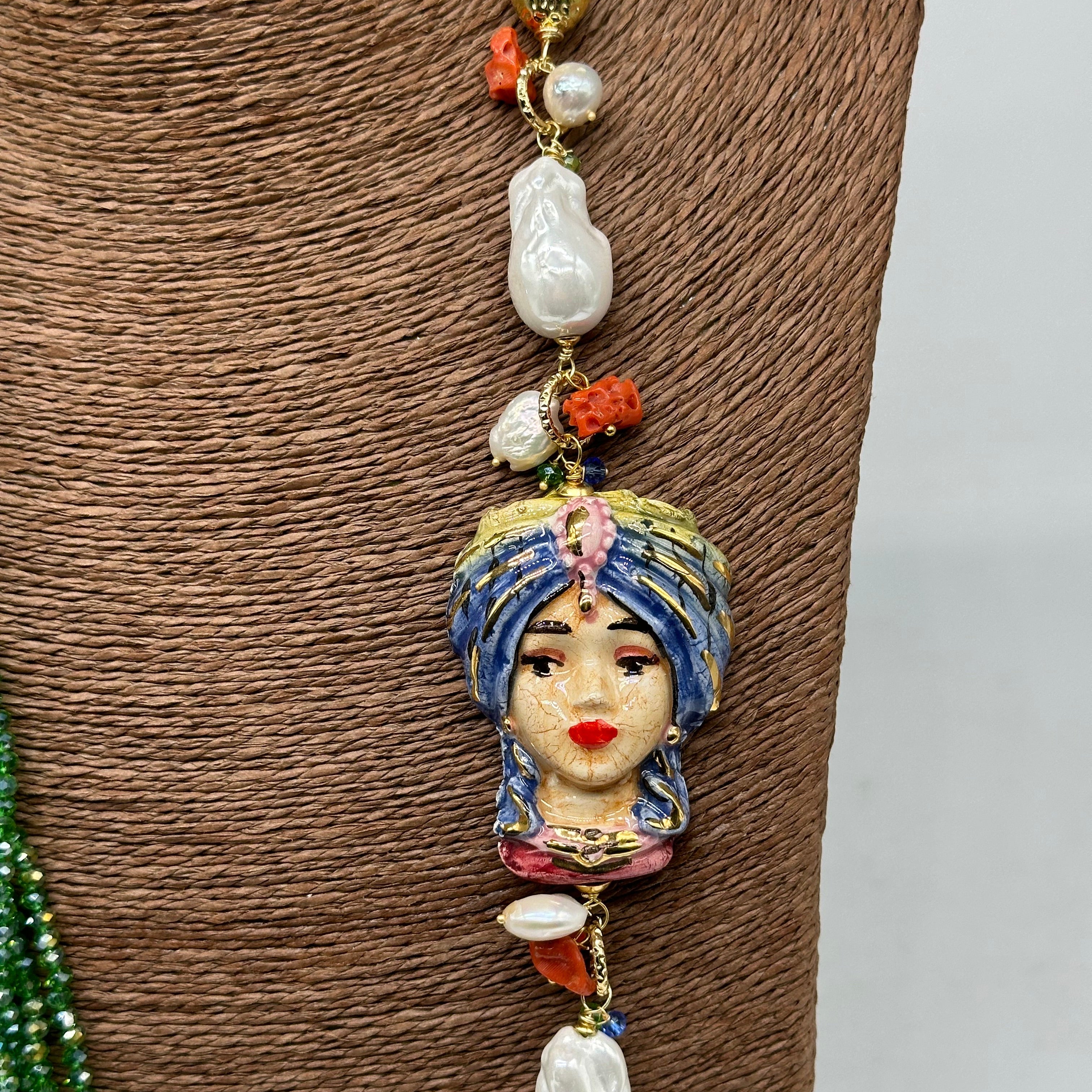 Collana Siciliana Multifilo Testa di Moro “Atena” Ceramica di Caltagirone V.3 - COLLANA